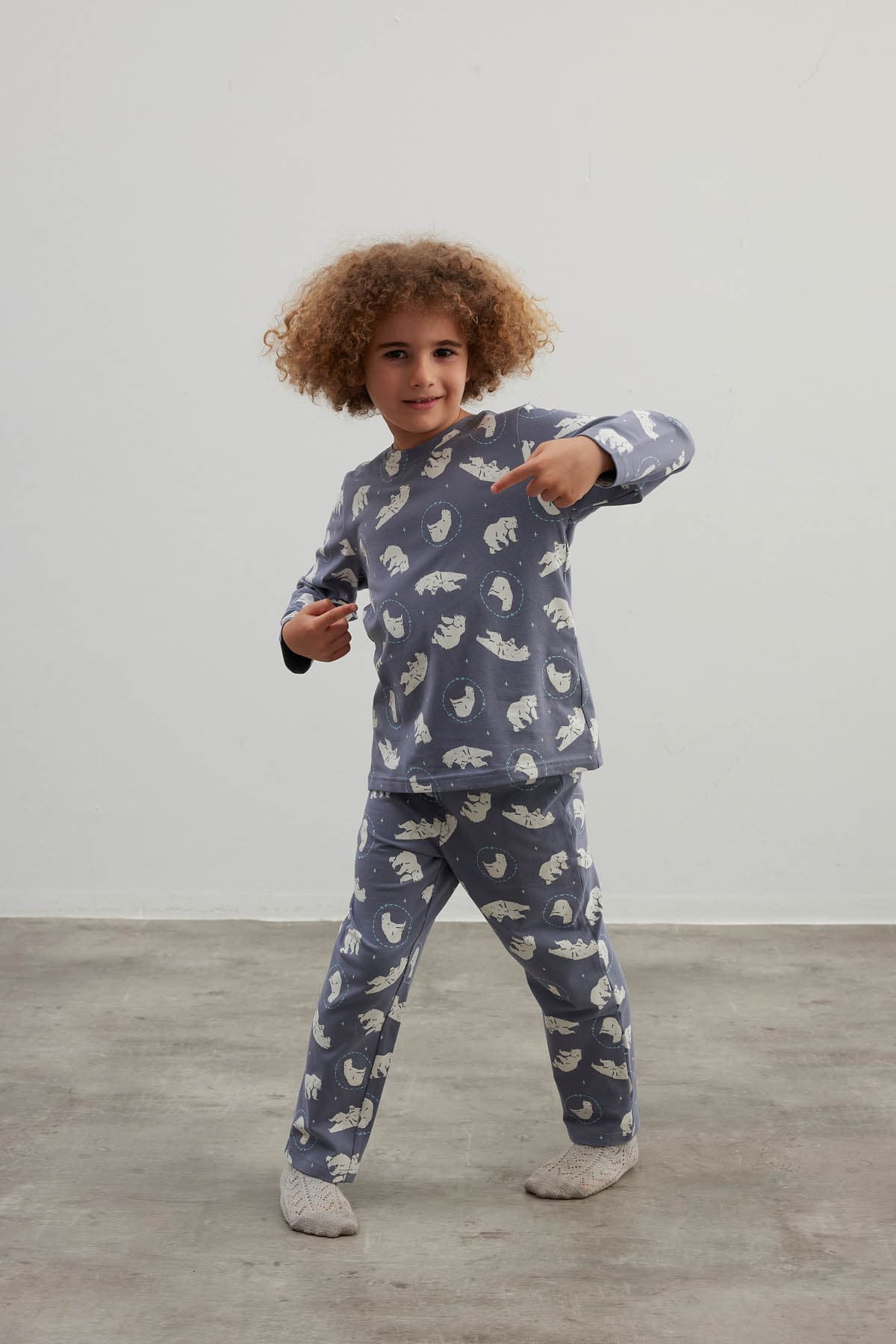 Kids' Blue Printed Cotton Pajama Set — view 1