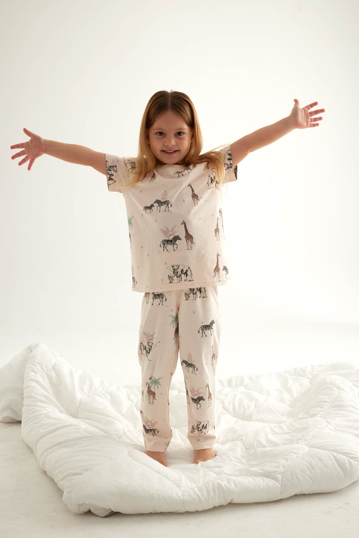 Kids' Brown Printed Cotton Pajama Set — view 1