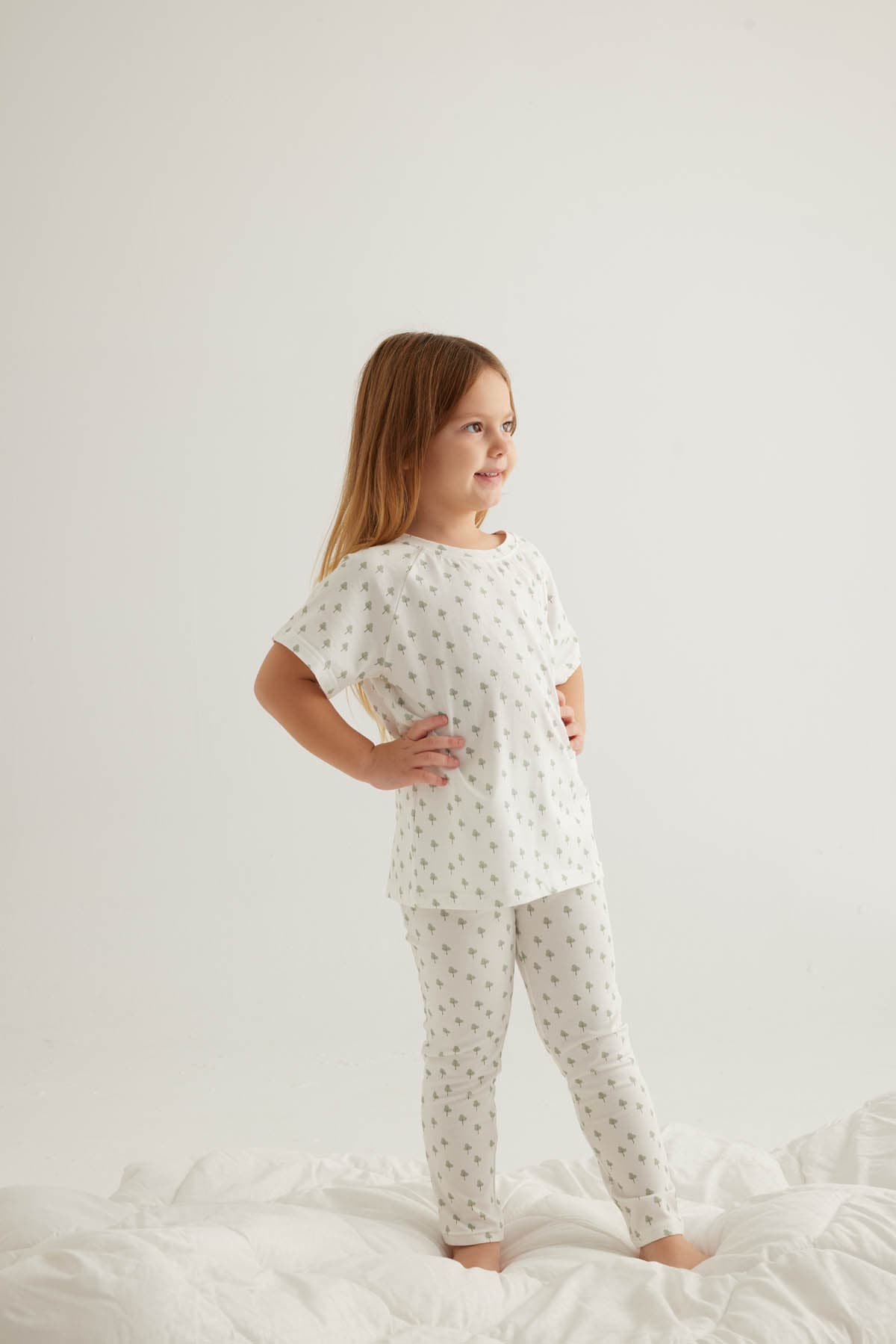 Kids' Green Printed Cotton Pajama Set — view 3