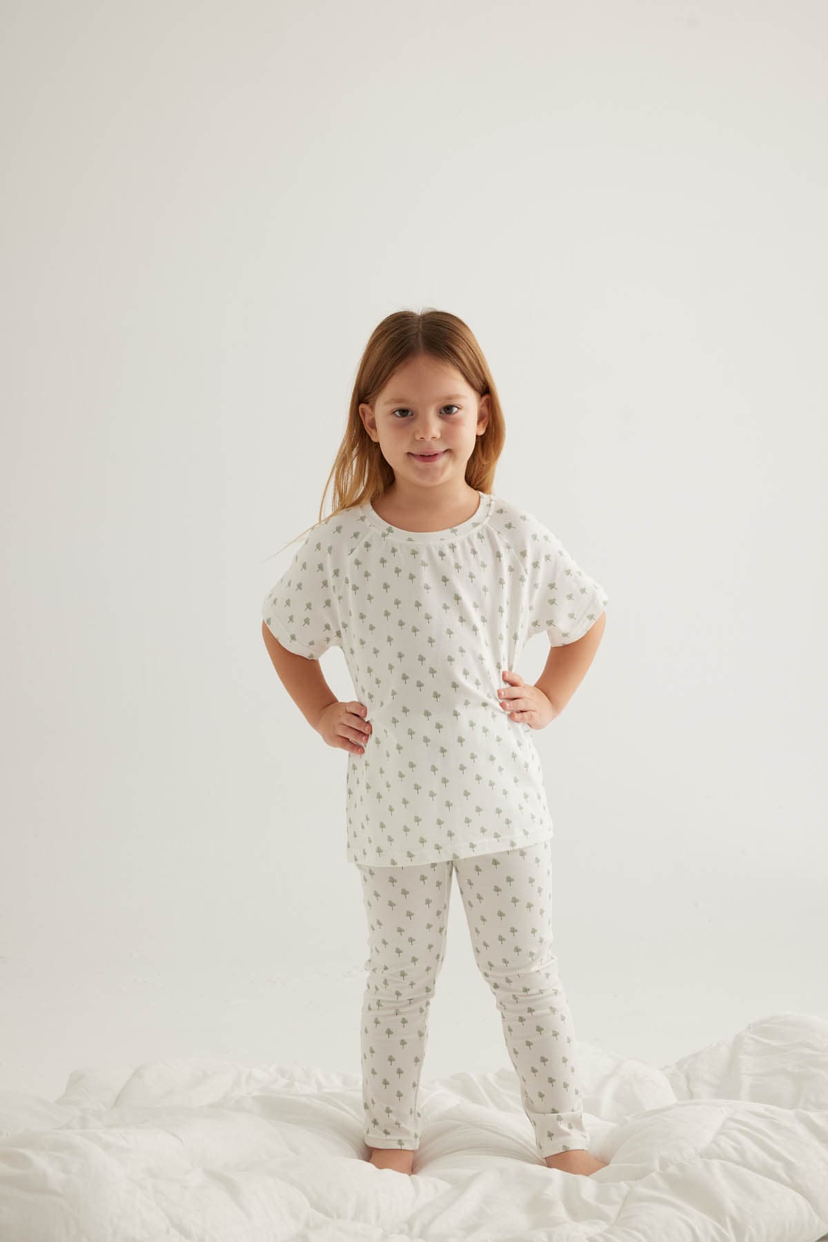 Kids' Green Printed Cotton Pajama Set — view 4