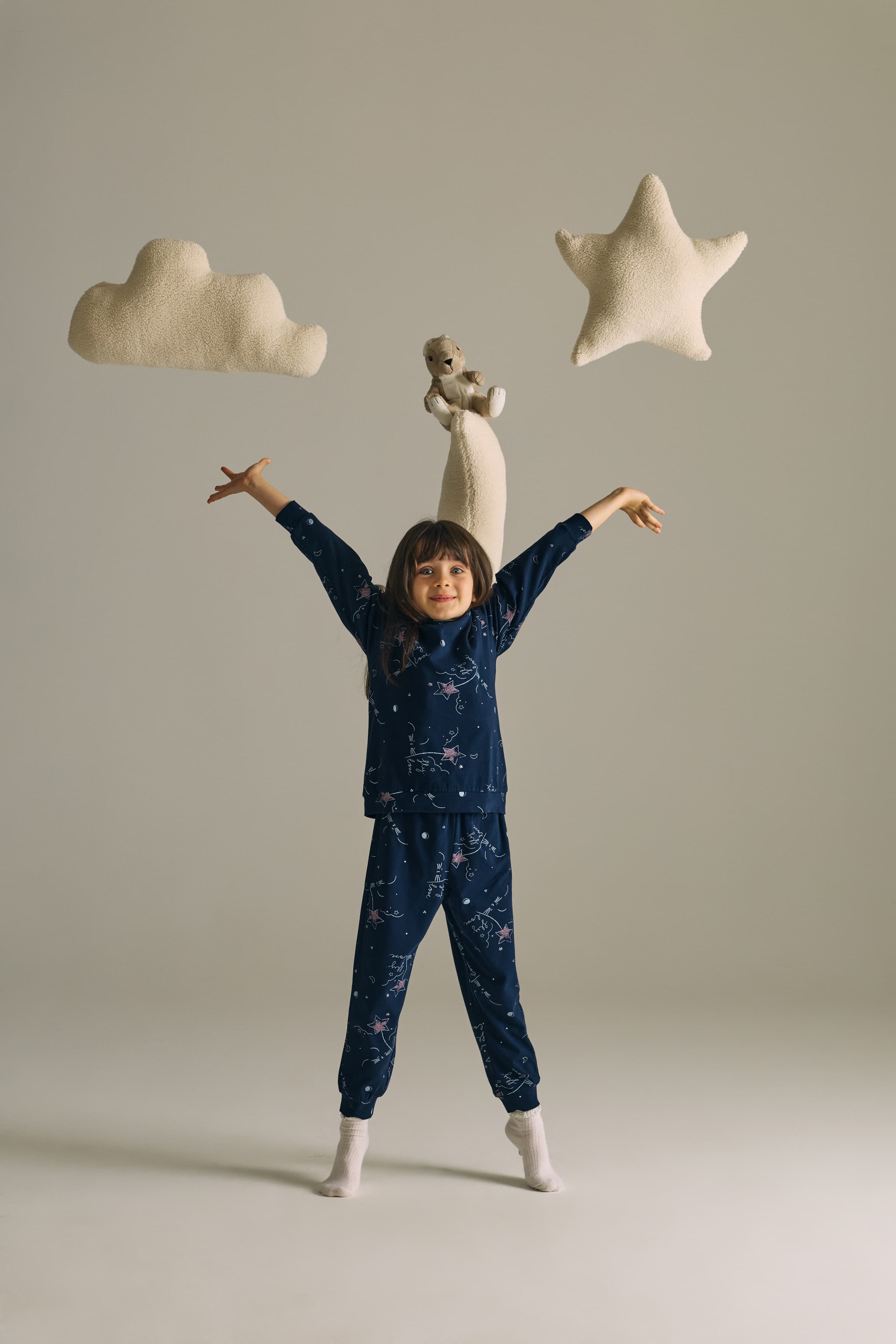 Kids' Navy Patterned Cotton Pajama Set — view 1