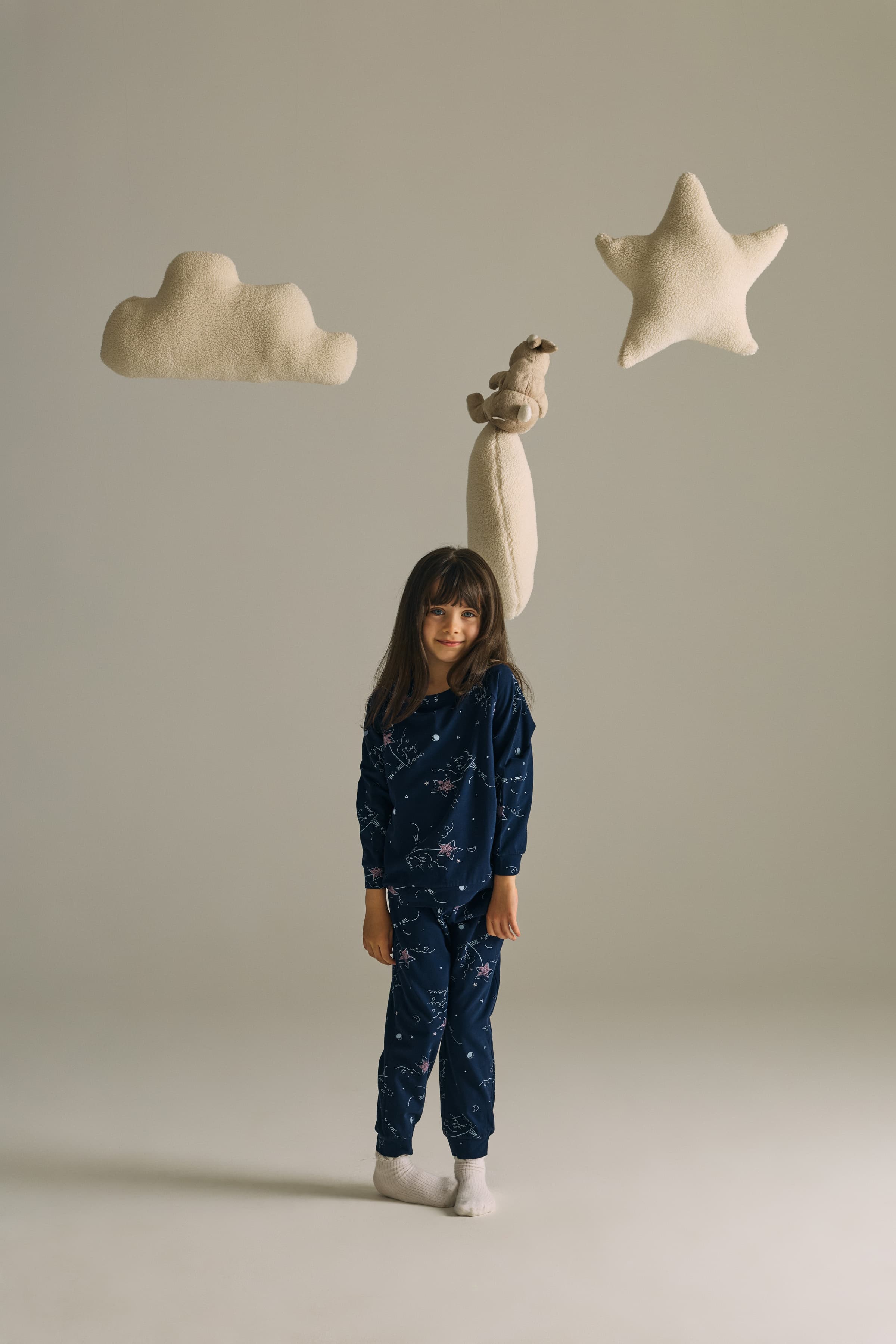 Kids' Navy Patterned Cotton Pajama Set — view 3