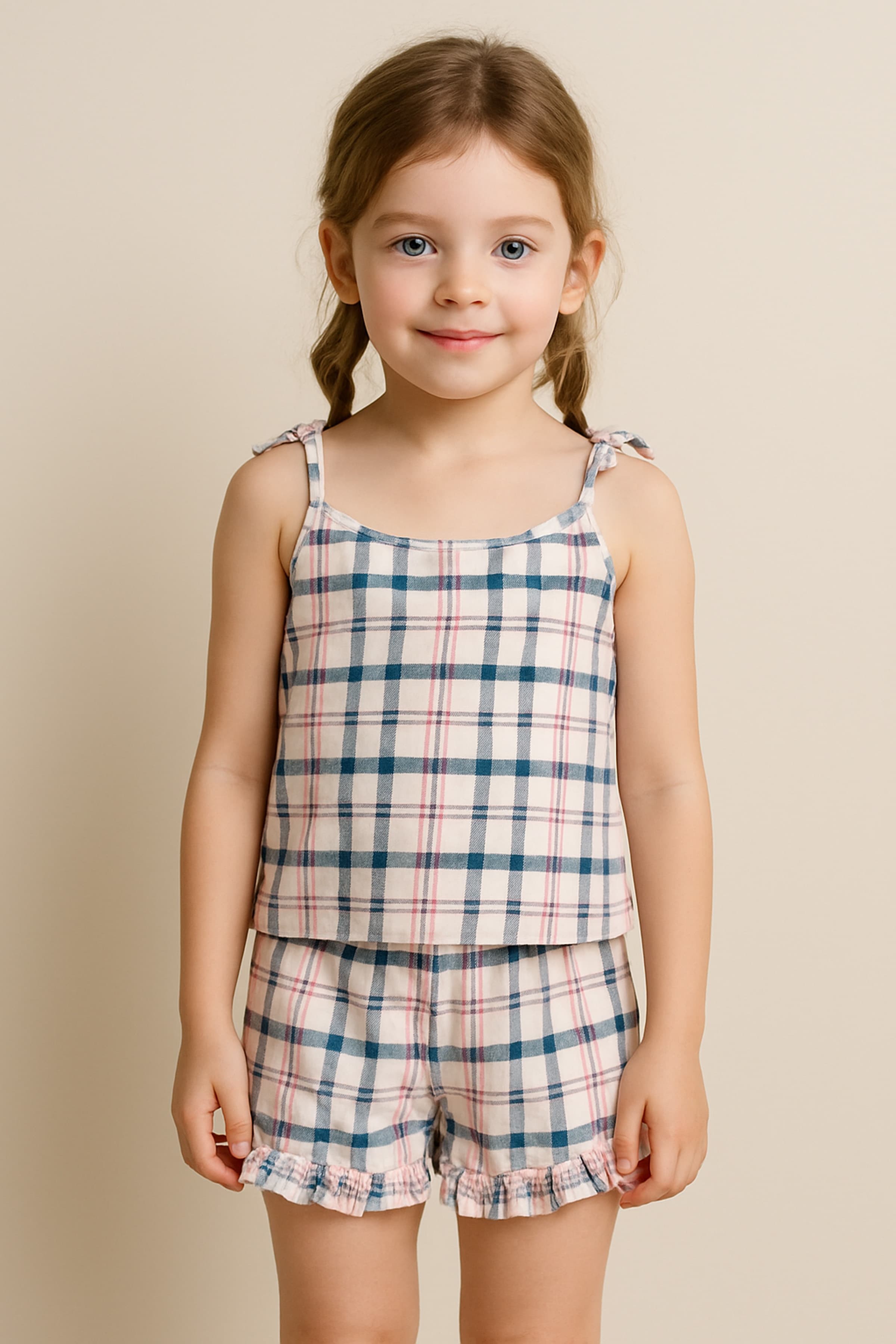 Kids' Pink Plaid Cotton Pajama Set — view 1