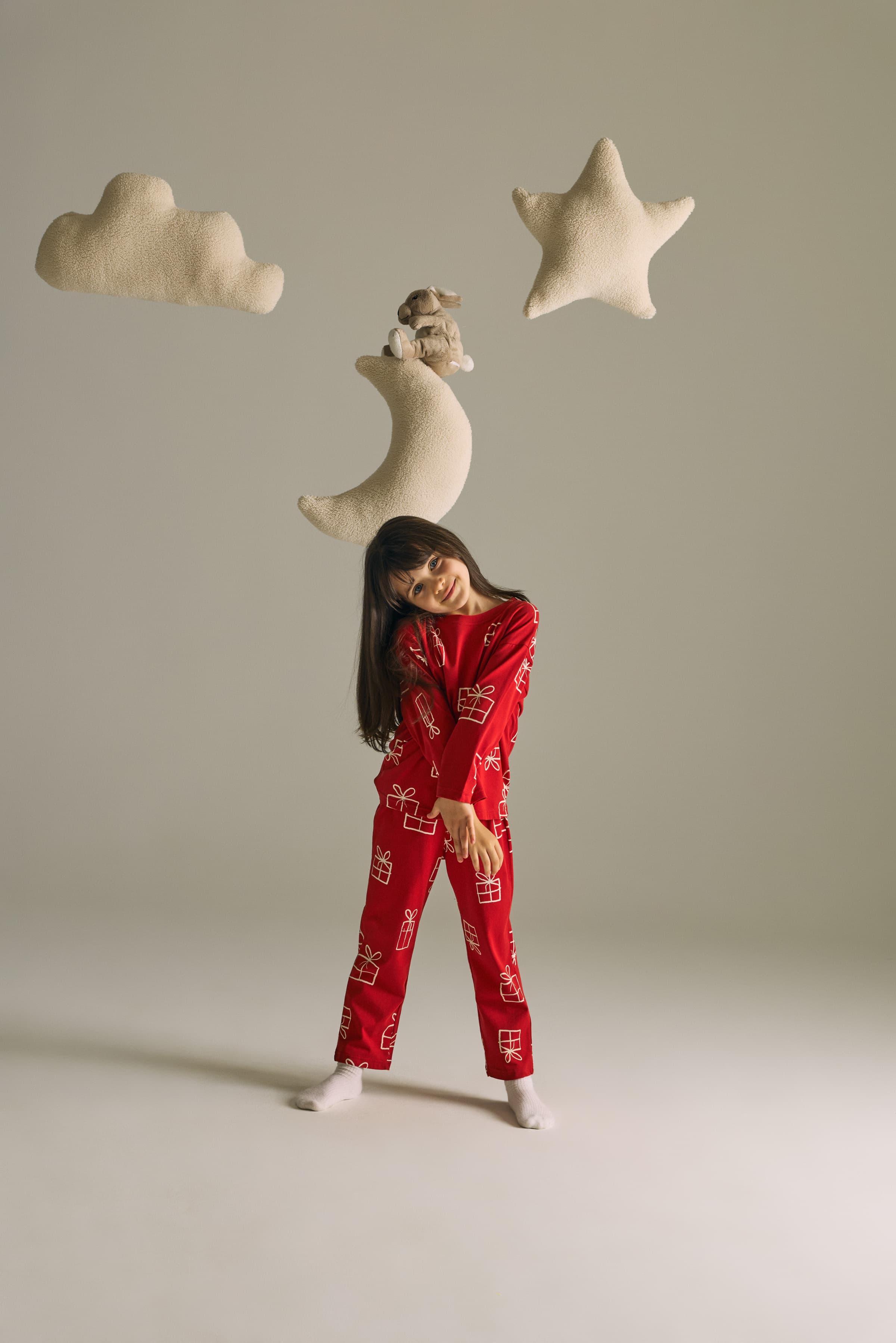 Kids' Red Printed Cotton Pajama Set — view 1