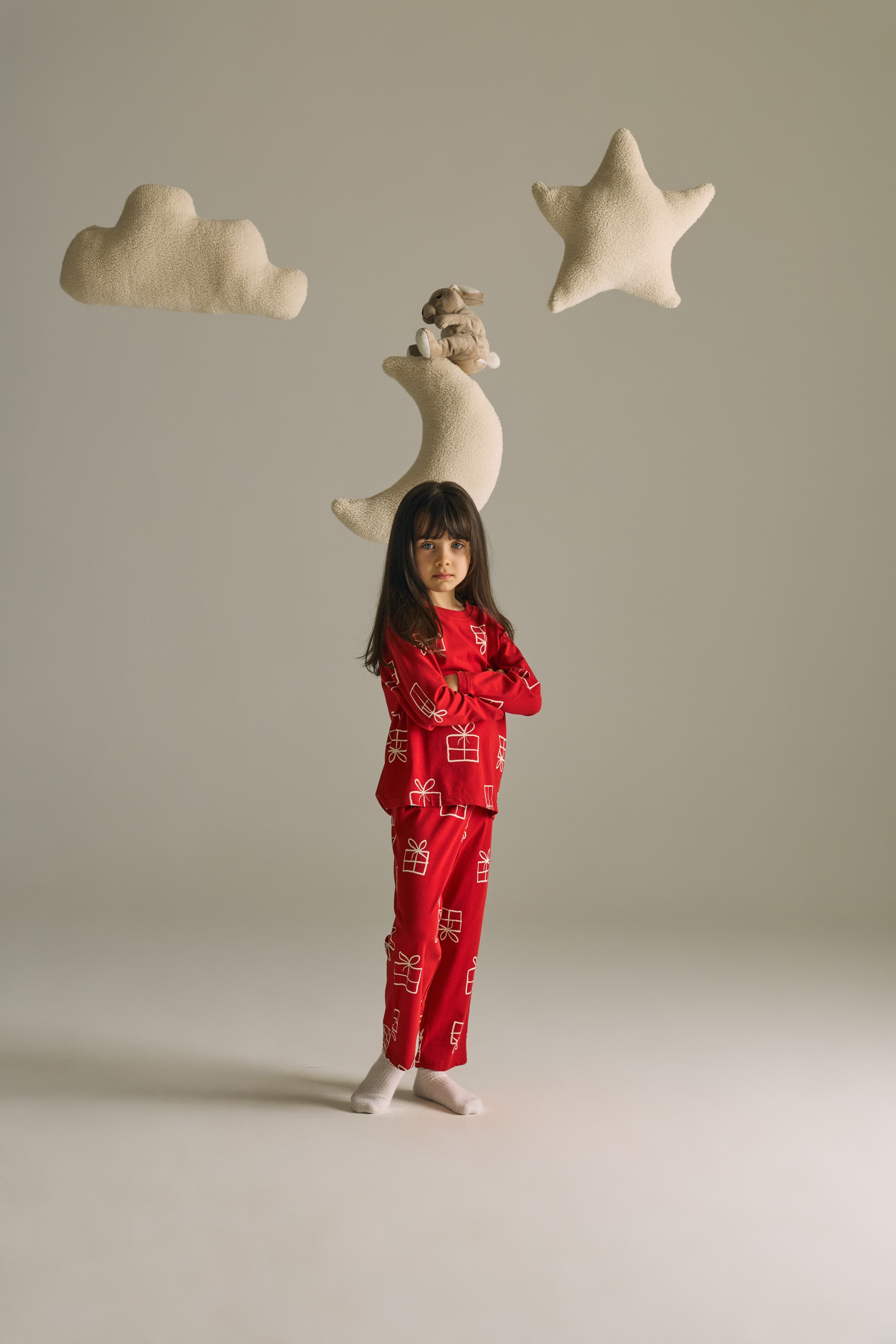 Kids' Red Printed Cotton Pajama Set — view 2