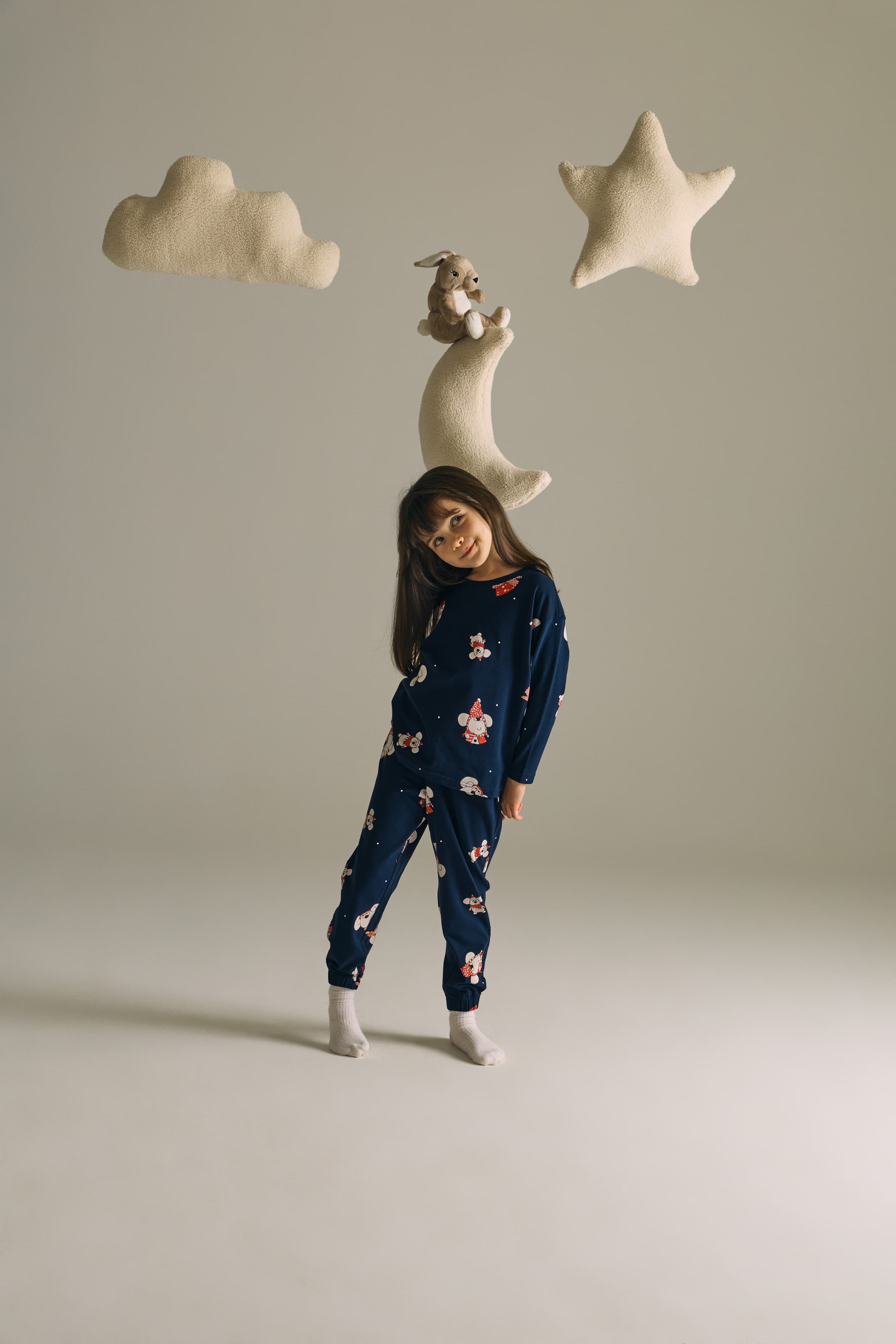 Kids' Navy Printed Cotton Pajama Set — view 1