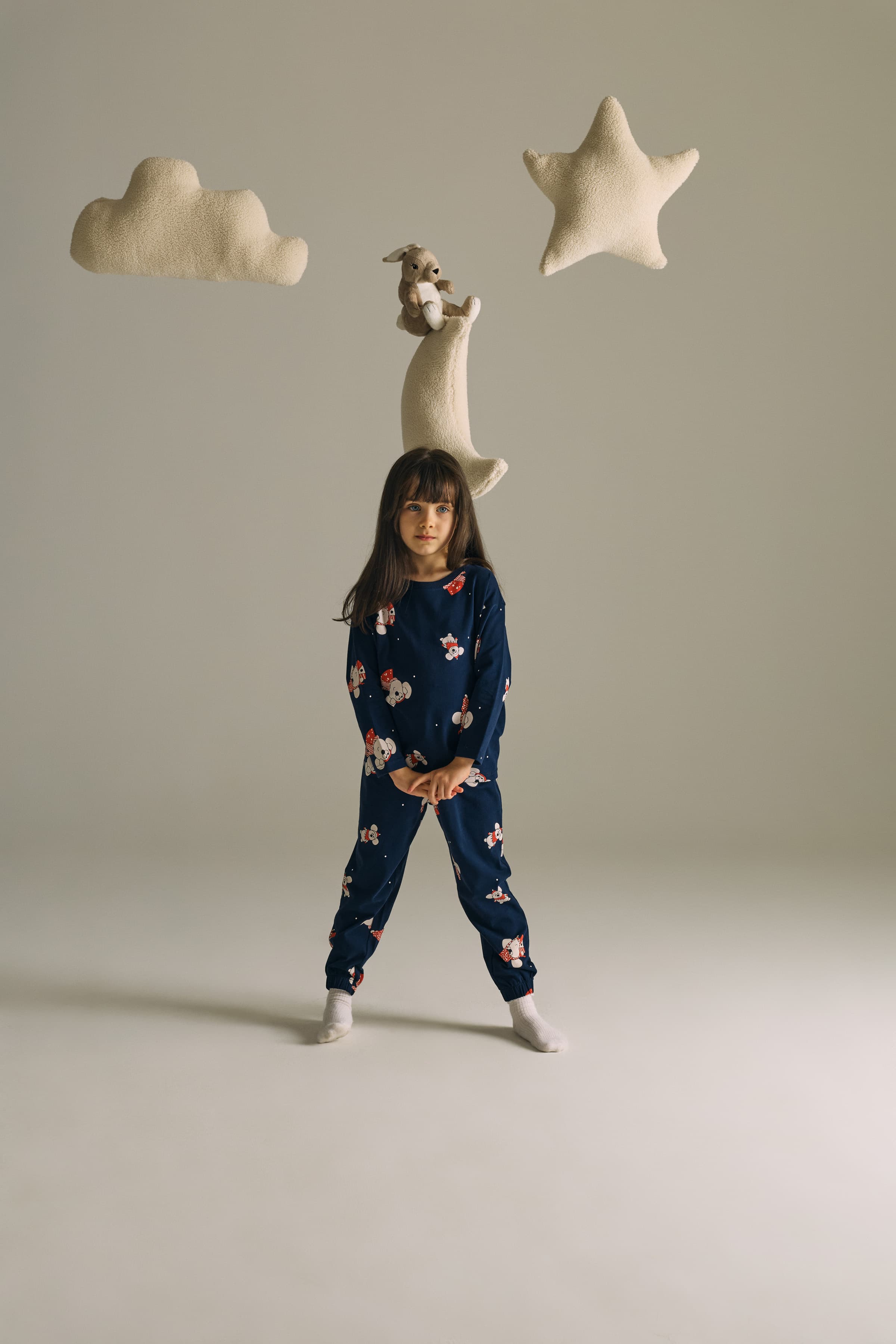 Kids' Navy Printed Cotton Pajama Set — view 2