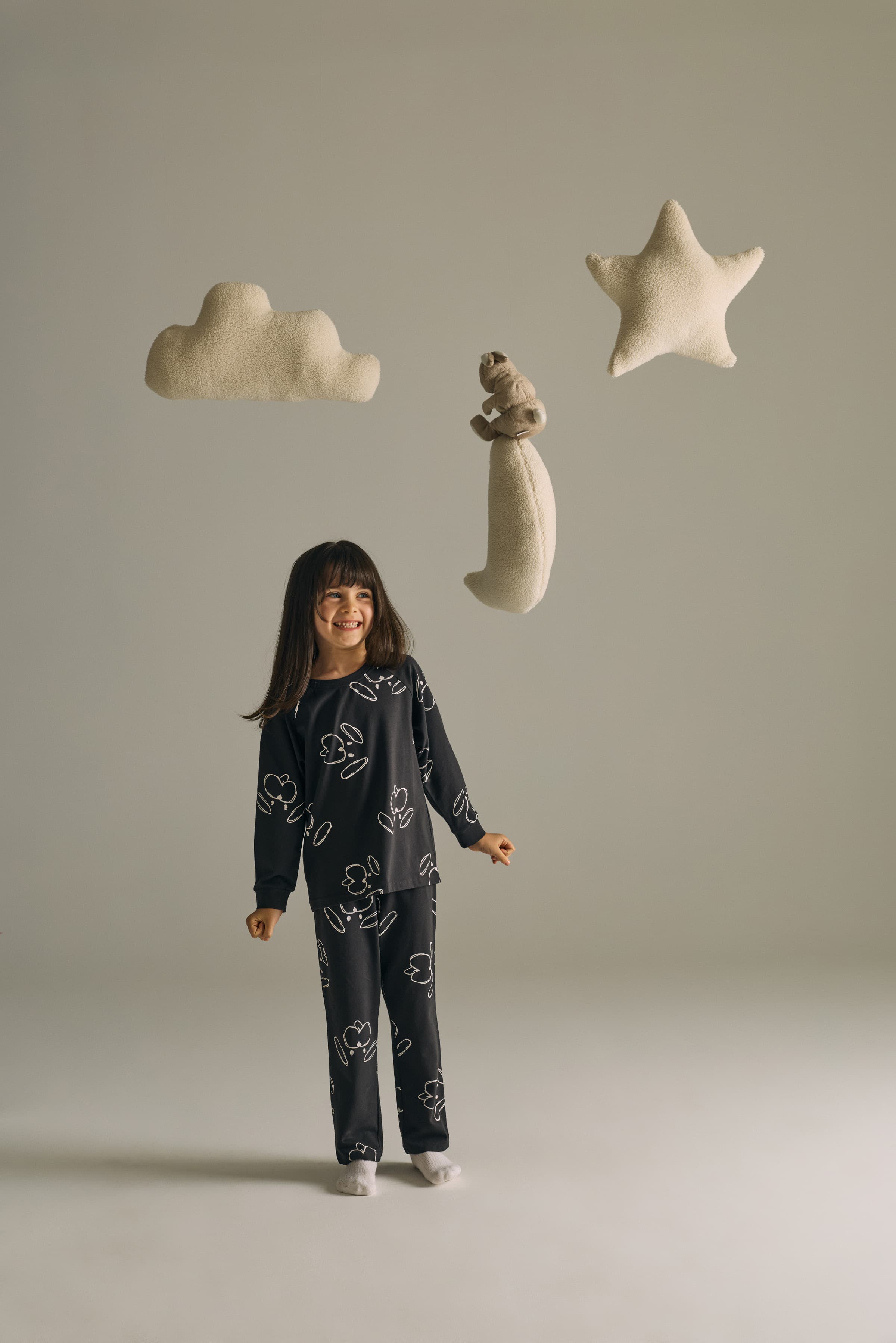 Kids' Ecru Printed Cotton Pajama Set — view 2