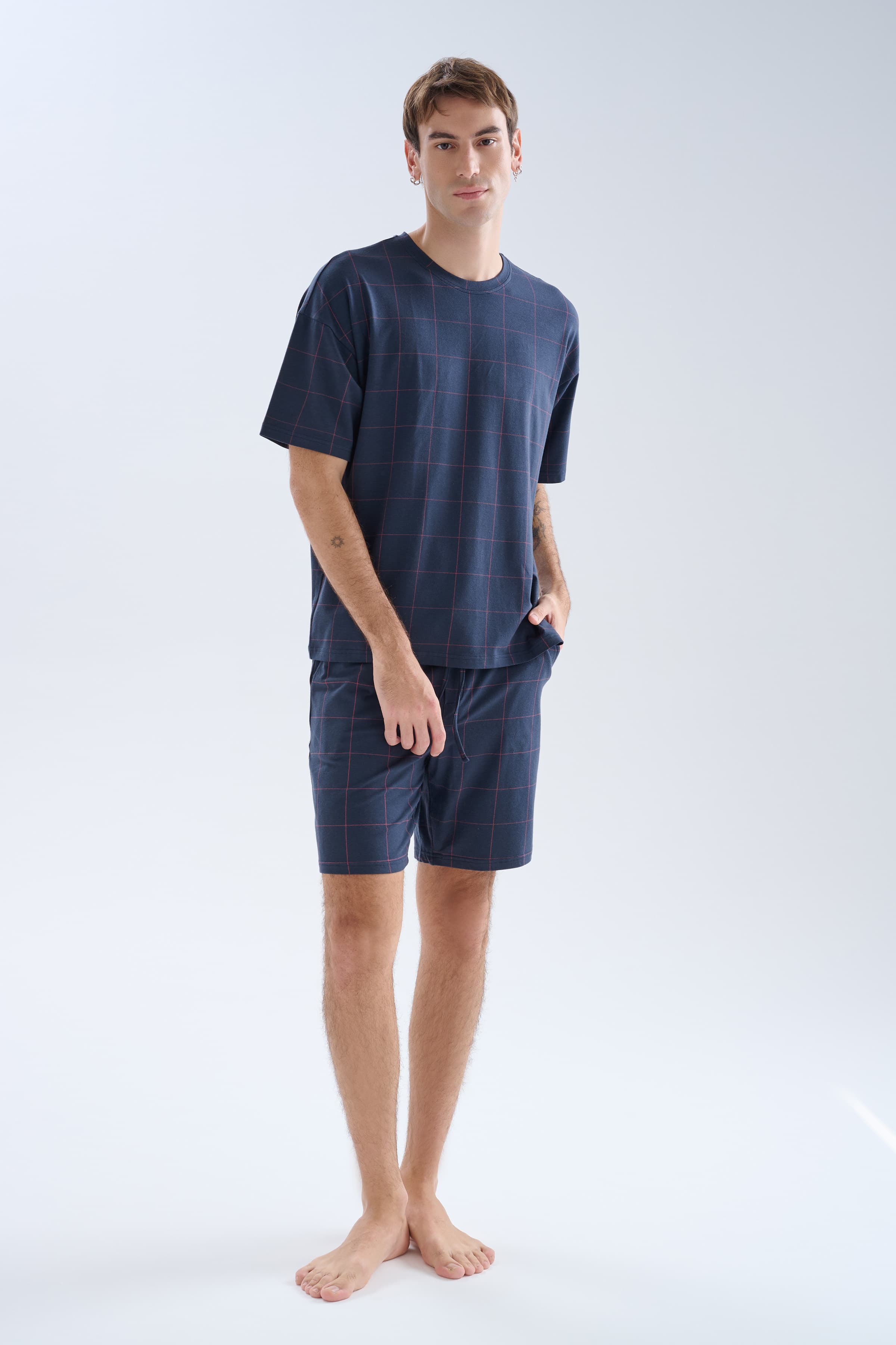 Men's Neutral Plaid Modal Pajama Set — view 1
