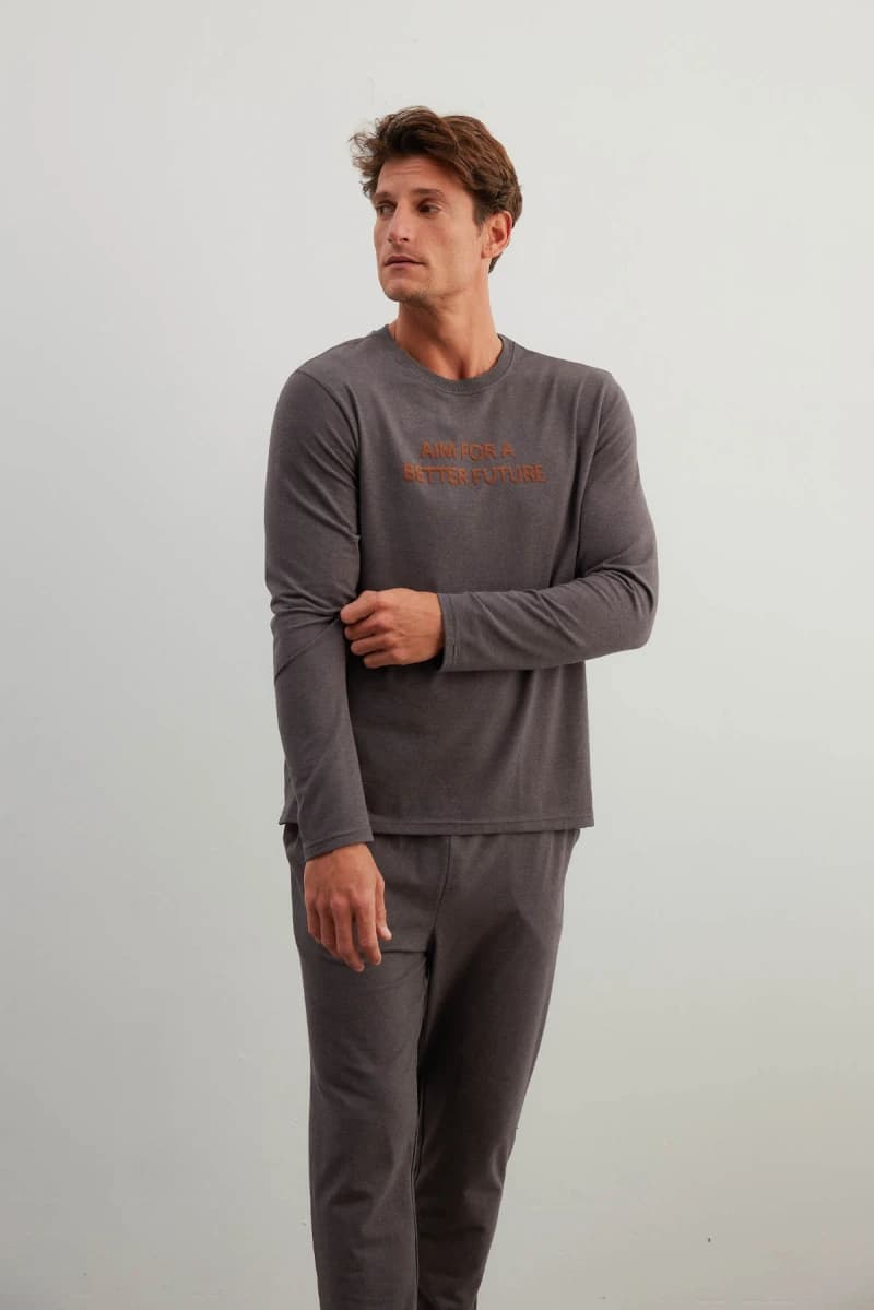Men's Brown Cotton Pajama Top — view 1