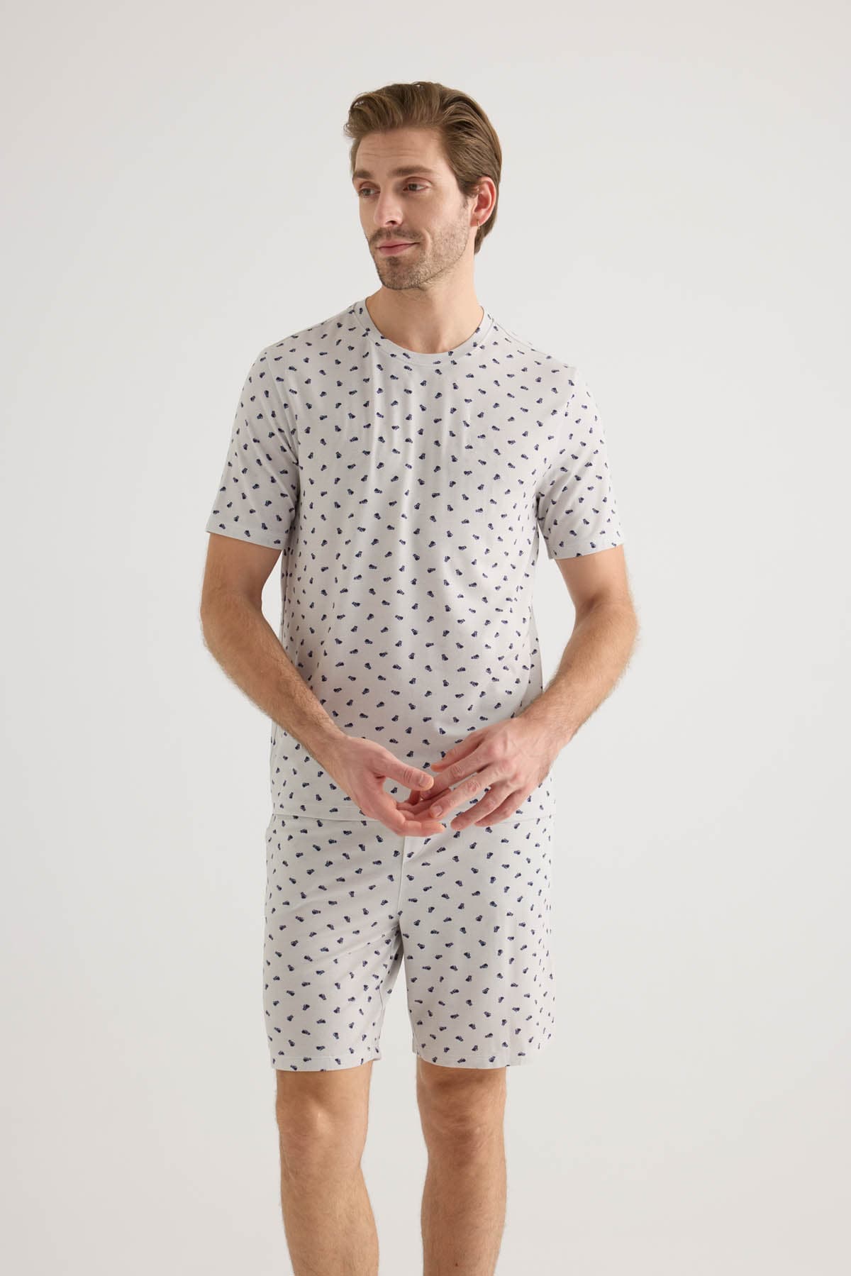 Men's Neutral Printed Modal Pajama Set — view 3