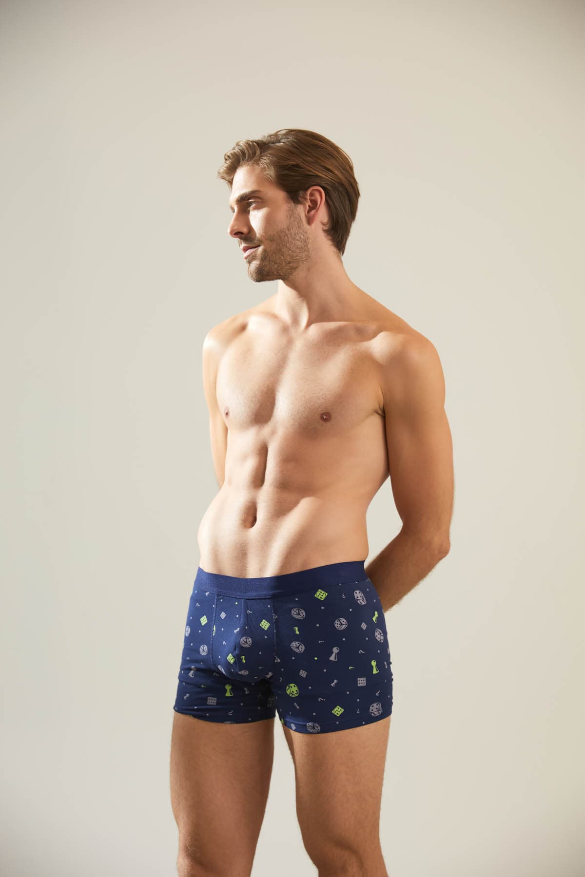 Men's Navy Printed Cotton Boxer — view 2