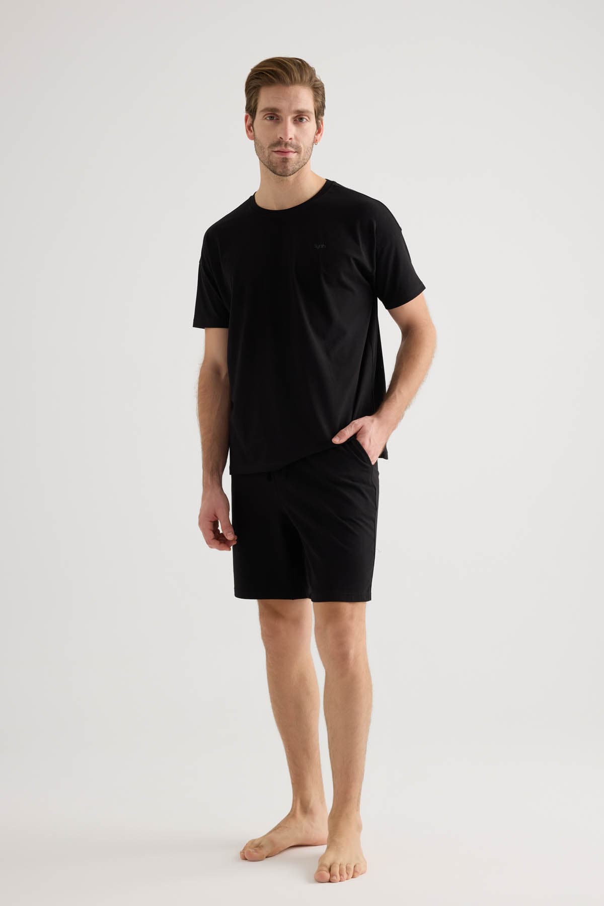 Men's Black Cotton Pajama Set — view 1