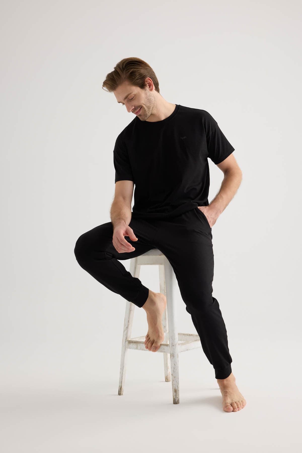 Men's Black Cotton Pajama Set — view 1