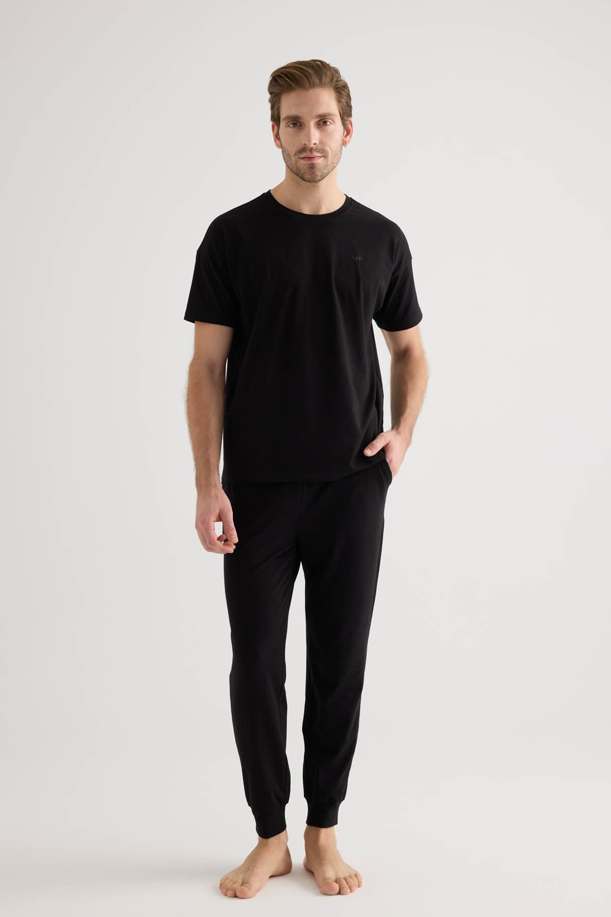 Men's Black Cotton Pajama Set — view 2
