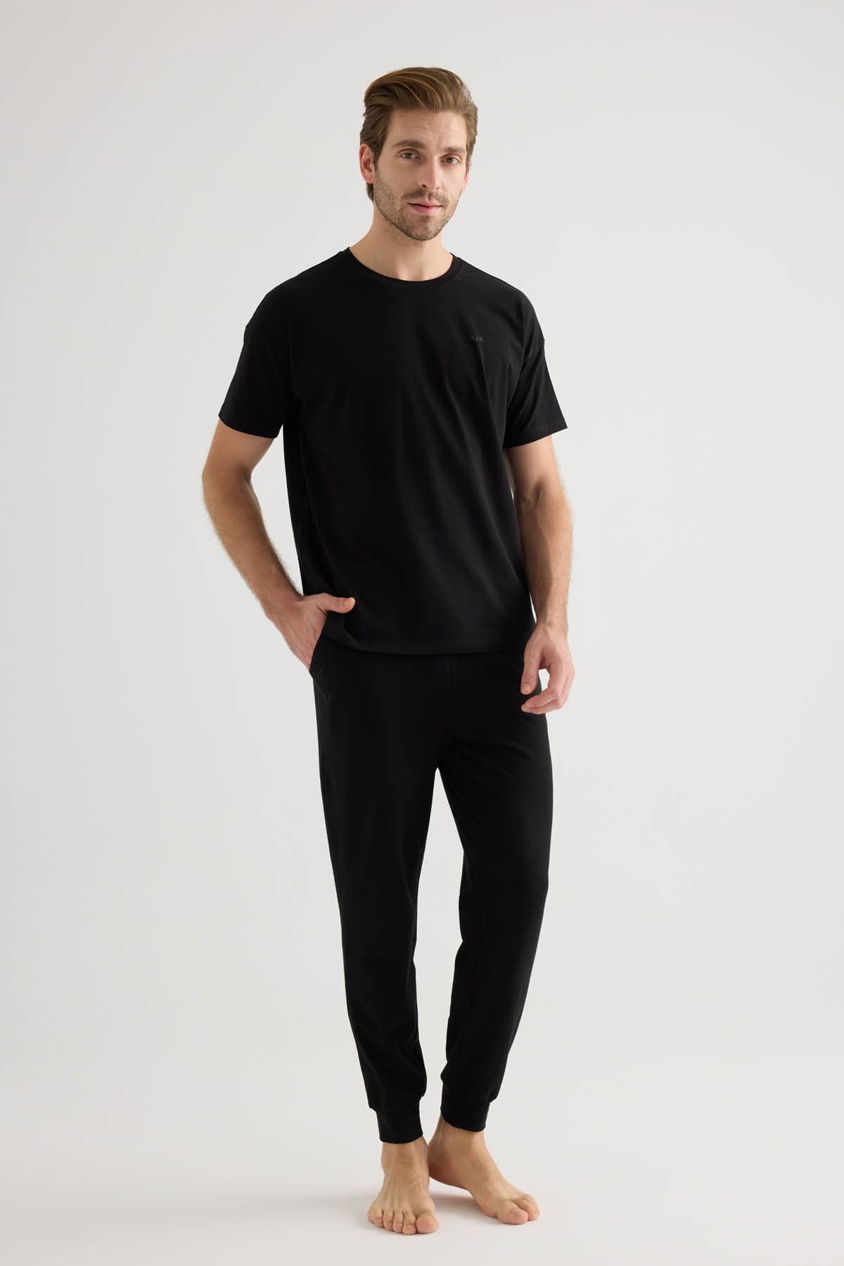 Men's Black Cotton Pajama Set — view 3