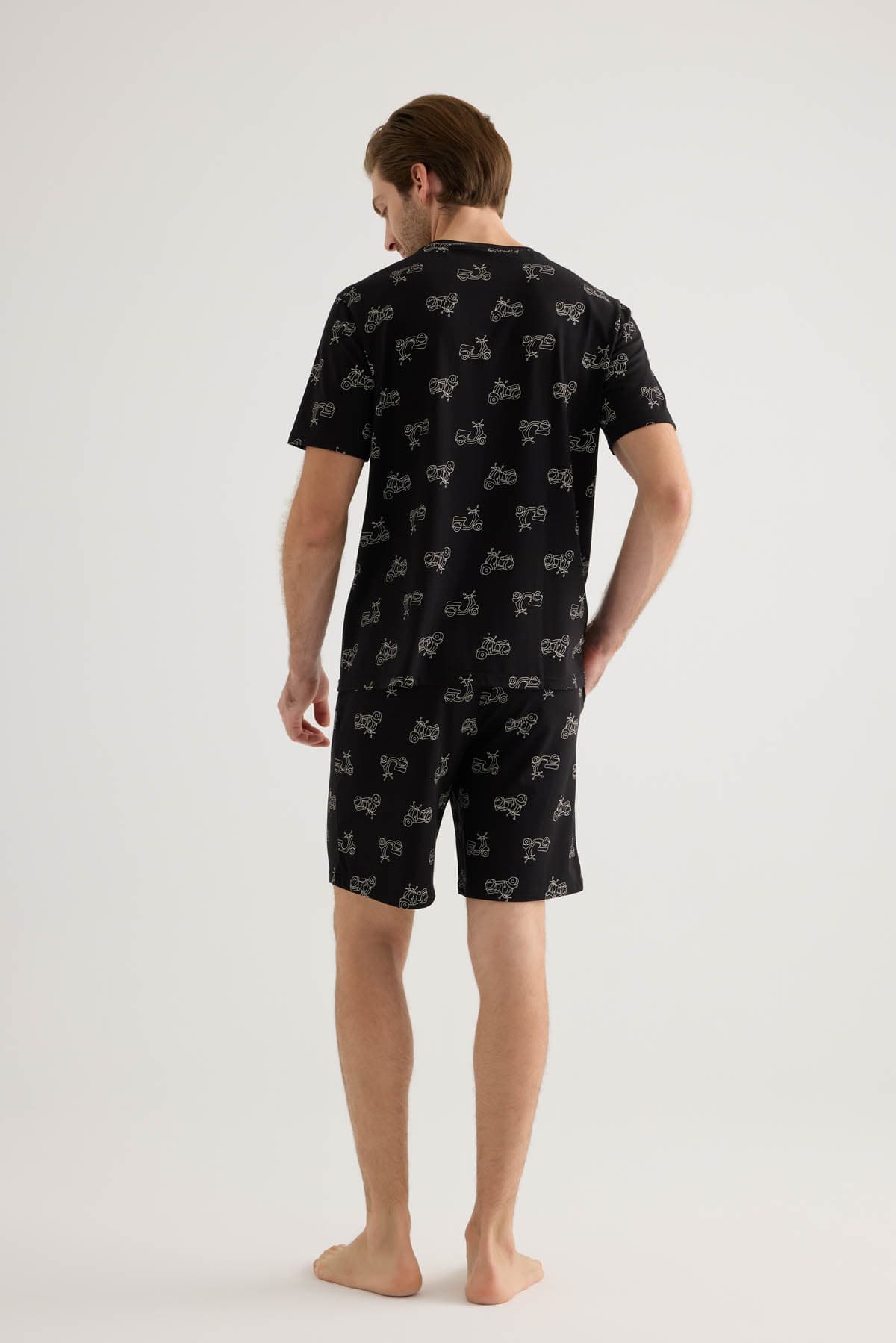 Men's Black Printed Cotton Pajama Set — view 4
