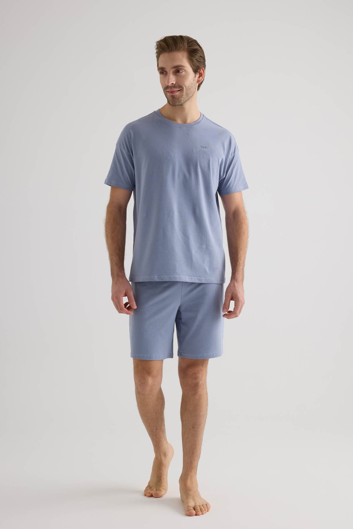 Men's Blue Cotton Pajama Set — view 1