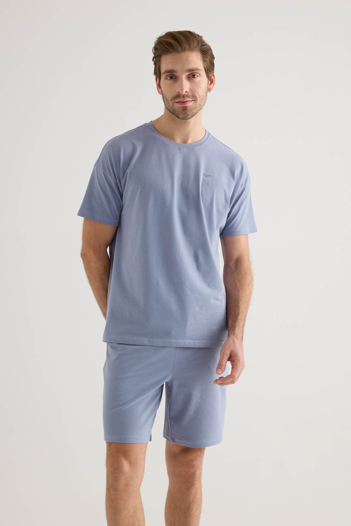 Men's Blue Cotton Pajama Set — view 4