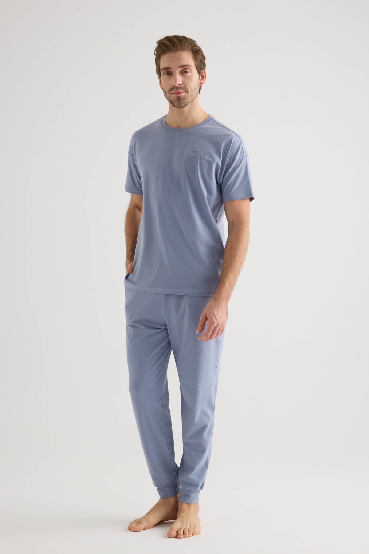 Men's Blue Cotton Pajama Set — view 1