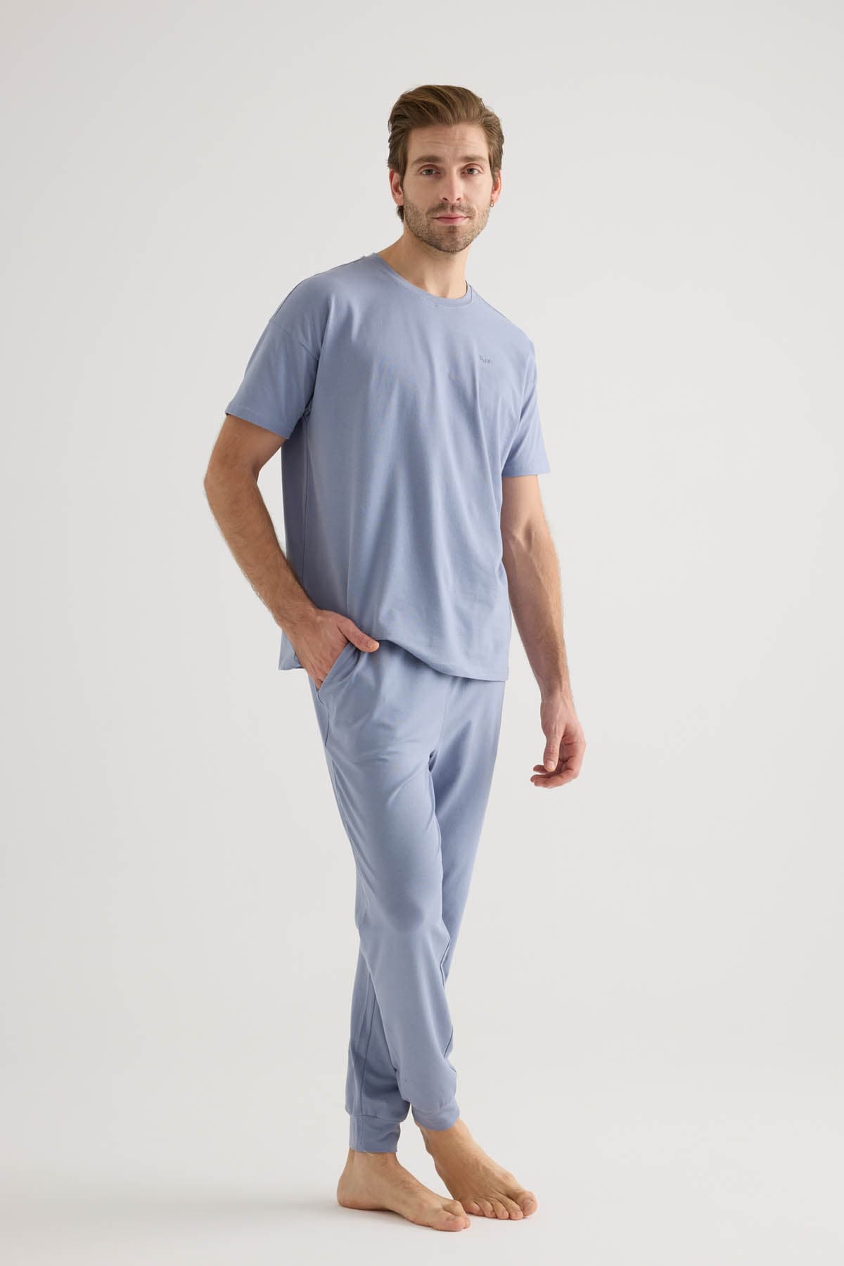 Men's Blue Cotton Pajama Set — view 2