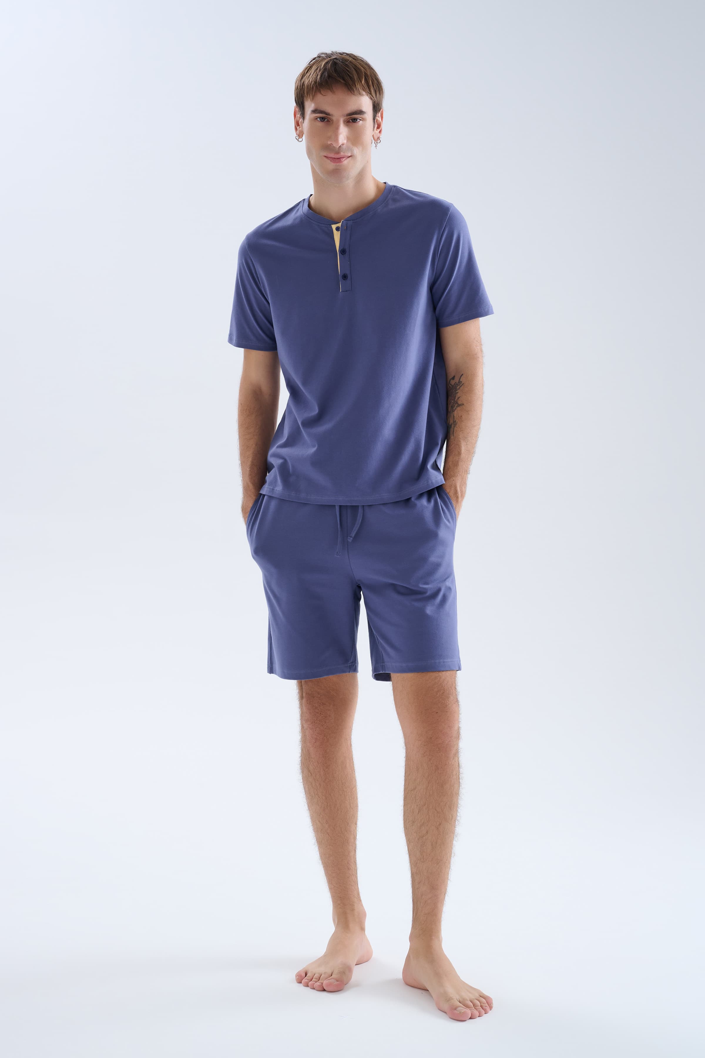 Men's Blue Cotton Pajama Set — view 1