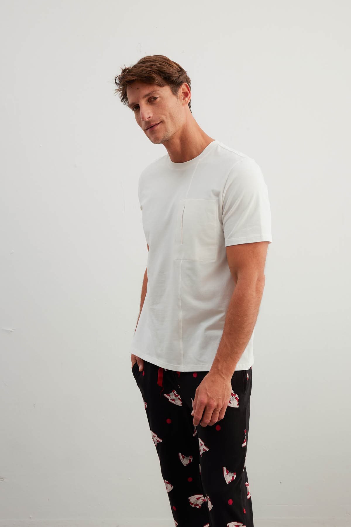 Men's Ecru Cotton Pajama Set — view 4