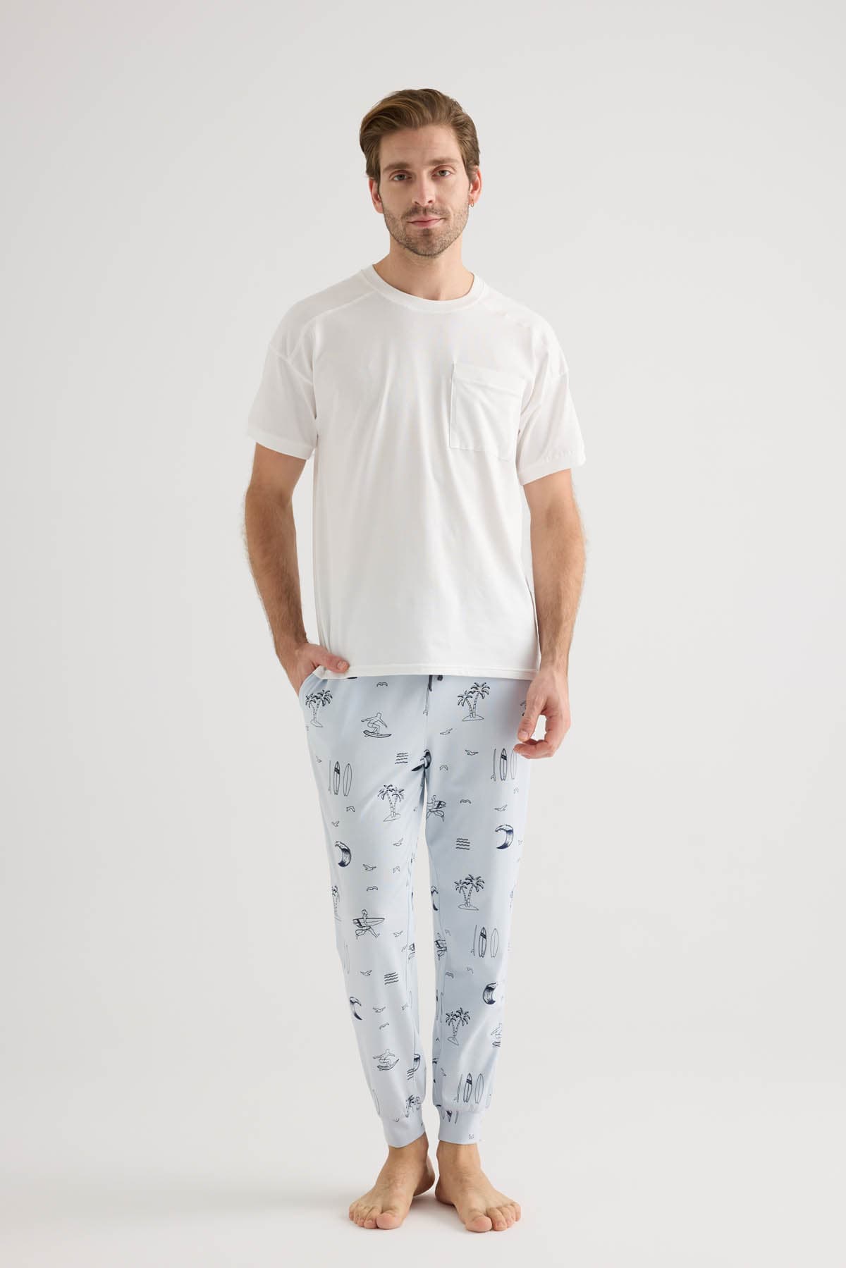 Men's Ecru Cotton Pajama Set — view 1