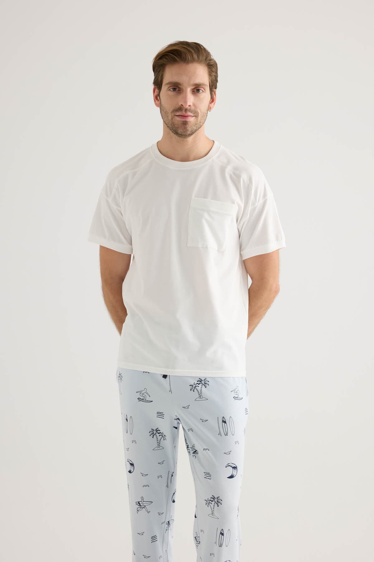 Men's Ecru Cotton Pajama Set — view 4