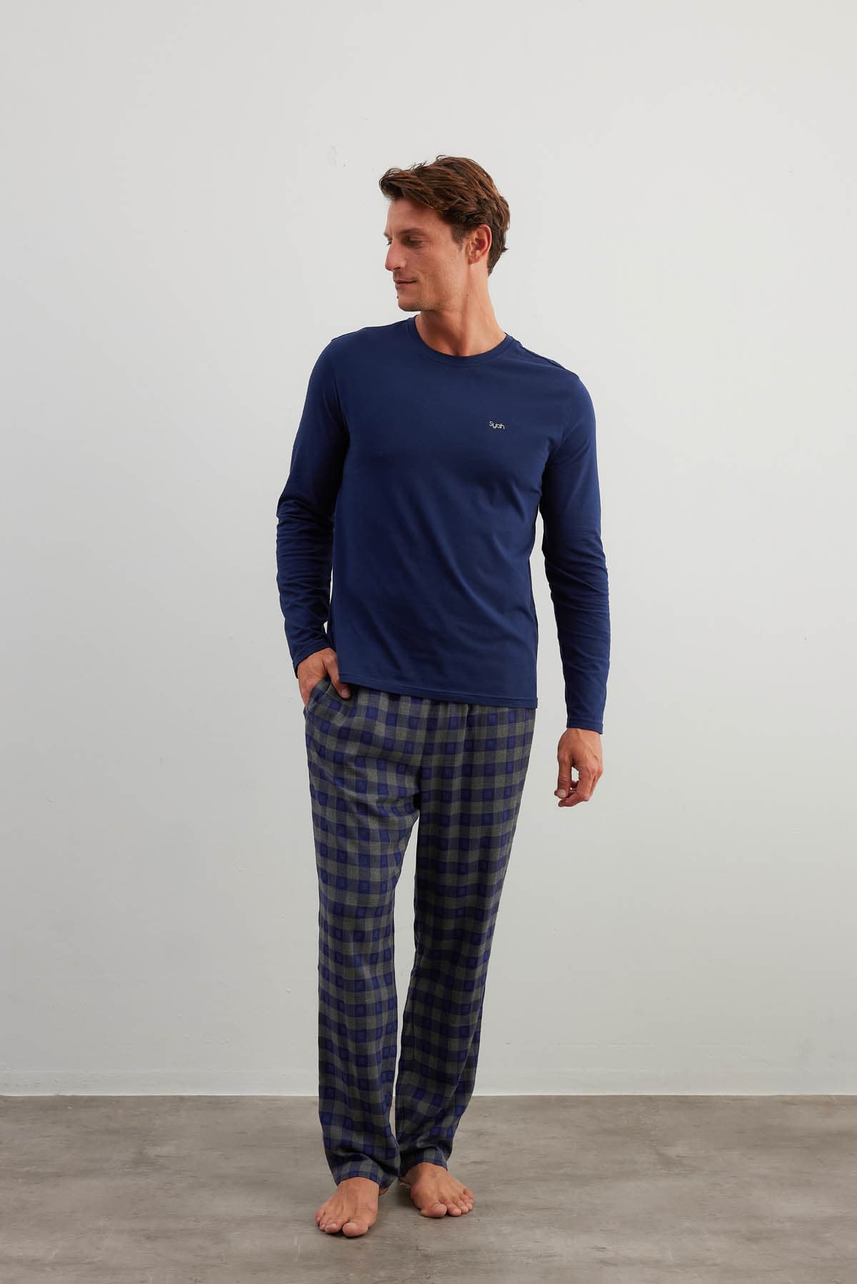 Men's Navy Cotton Pajama Set — view 1