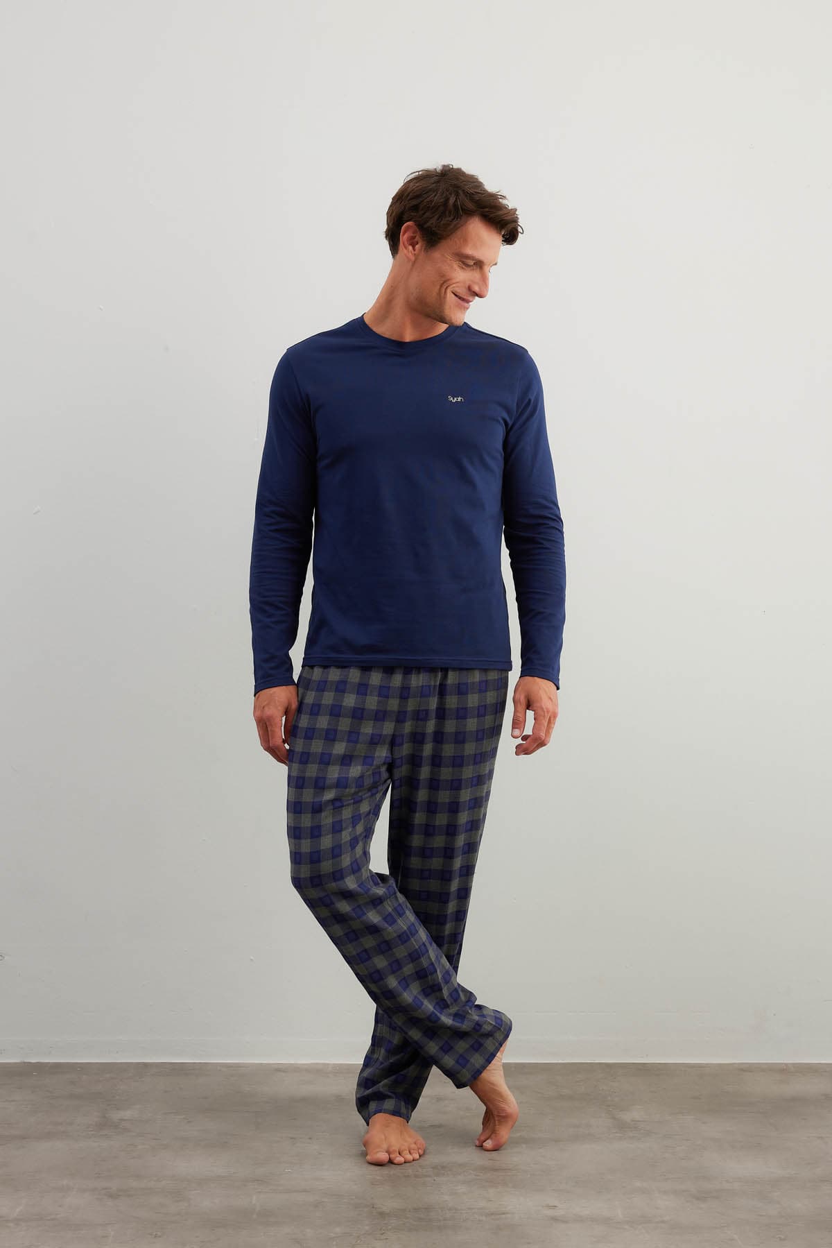 Men's Navy Cotton Pajama Set — view 3