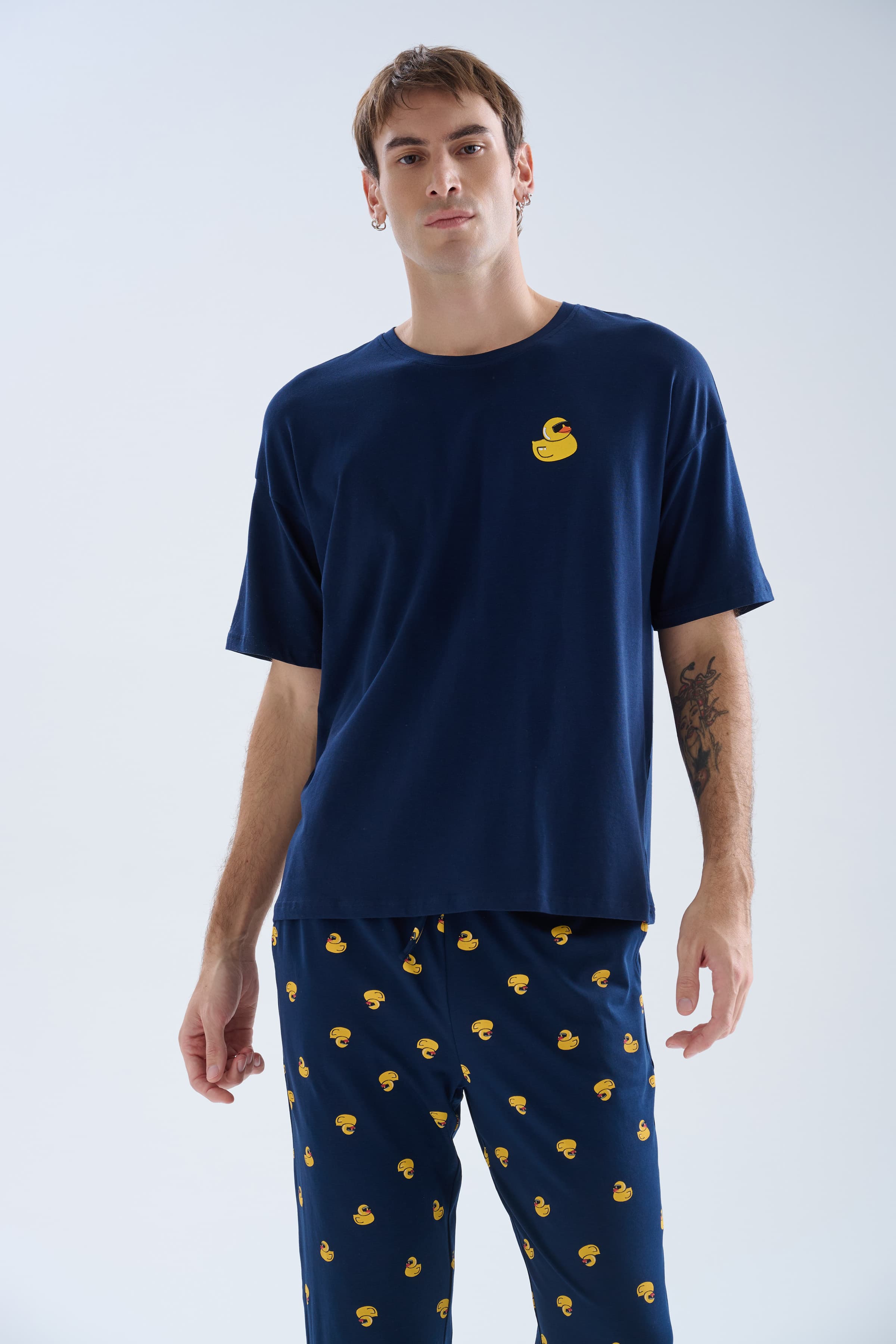Men's Navy Cotton Pajama Set — view 2