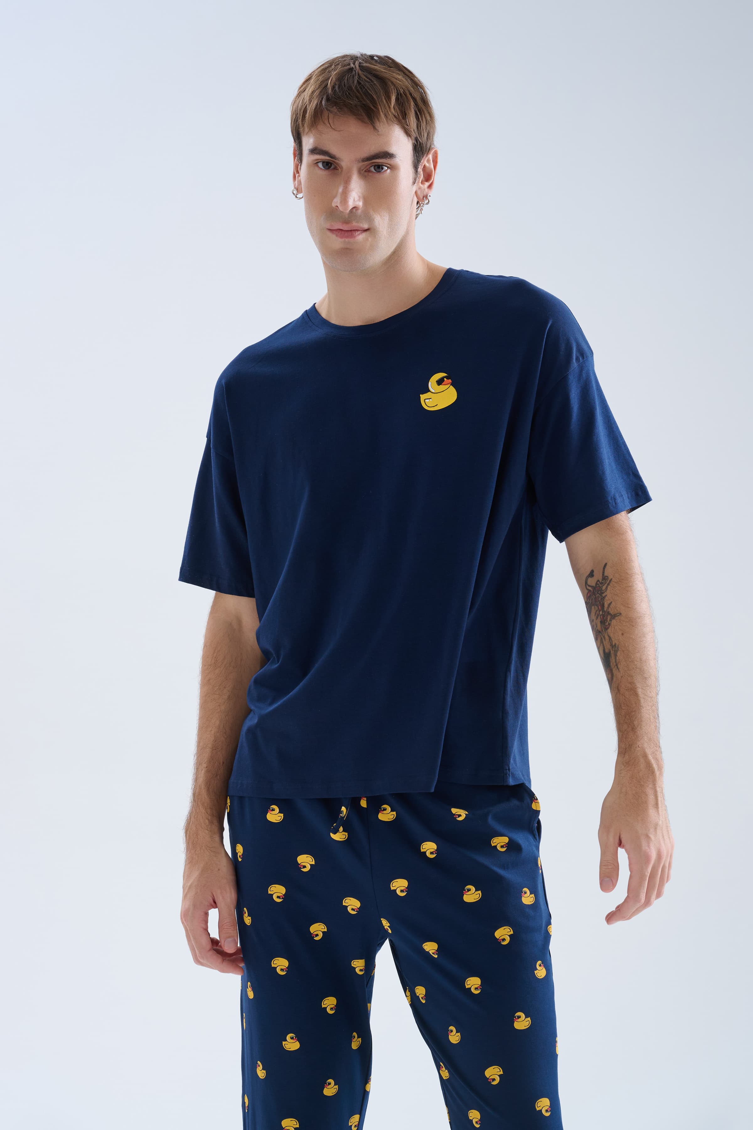 Men's Navy Cotton Pajama Set — view 4