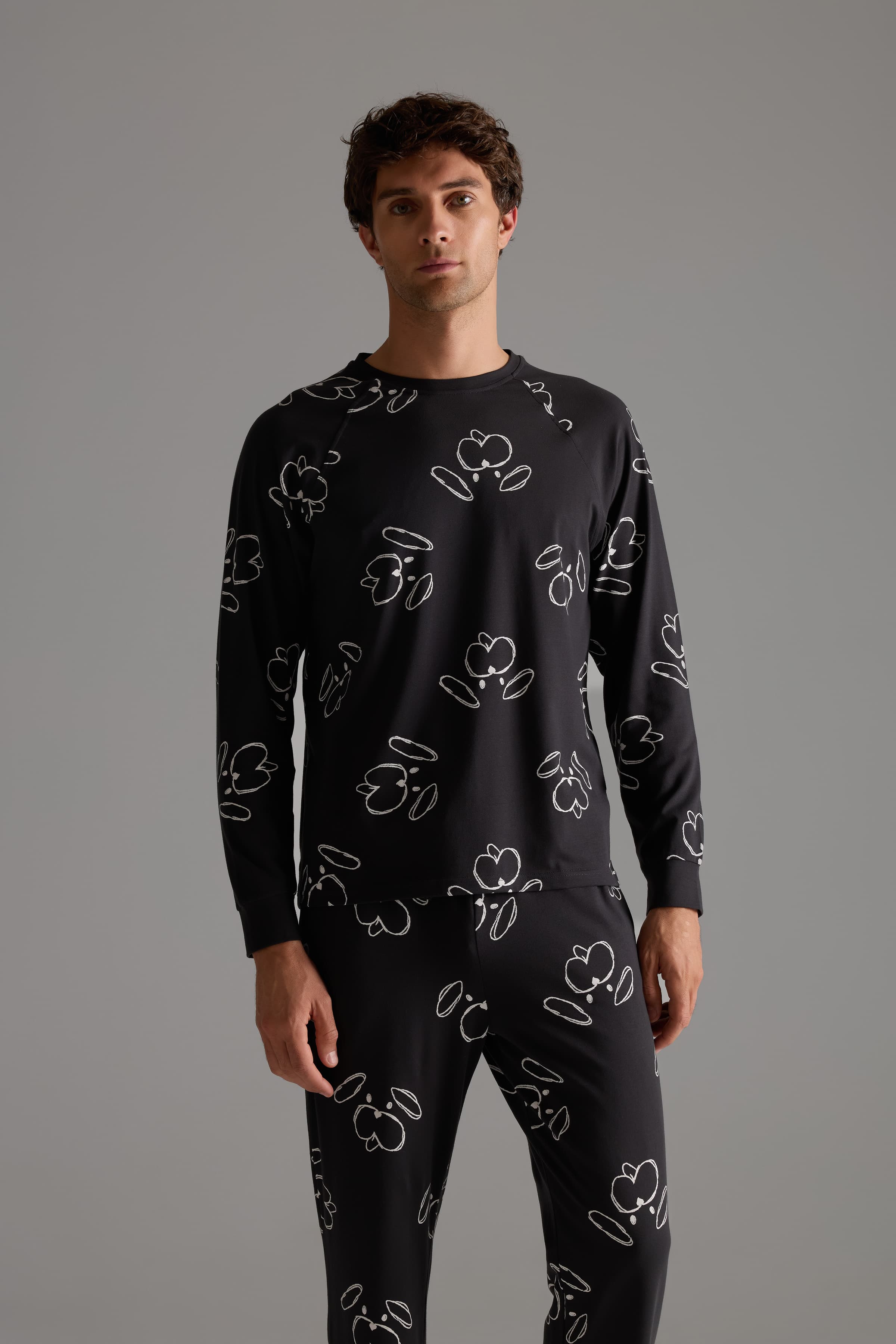 Men's Ecru Printed Cotton Pajama Top — view 1