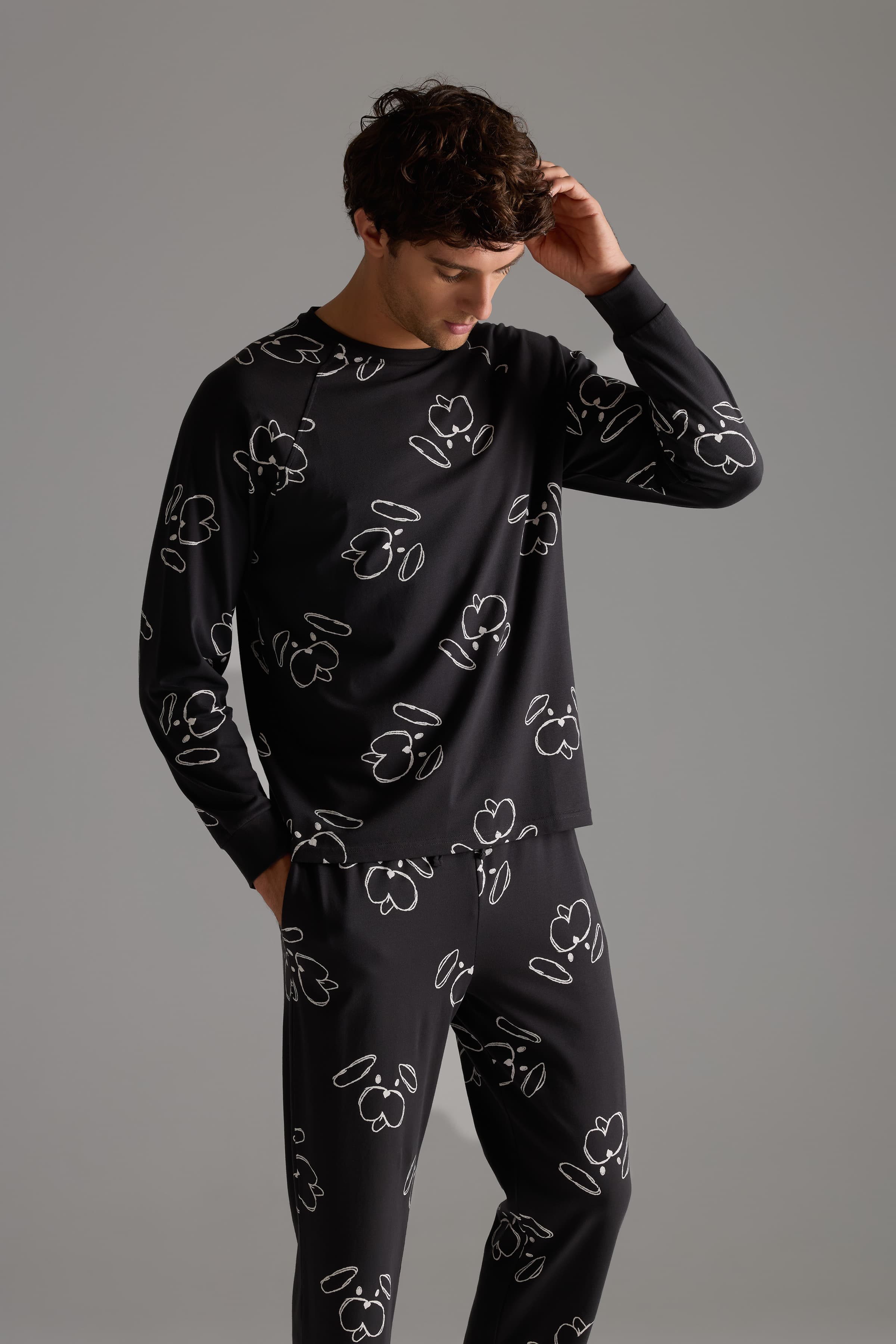 Men's Ecru Printed Cotton Pajama Top — view 3