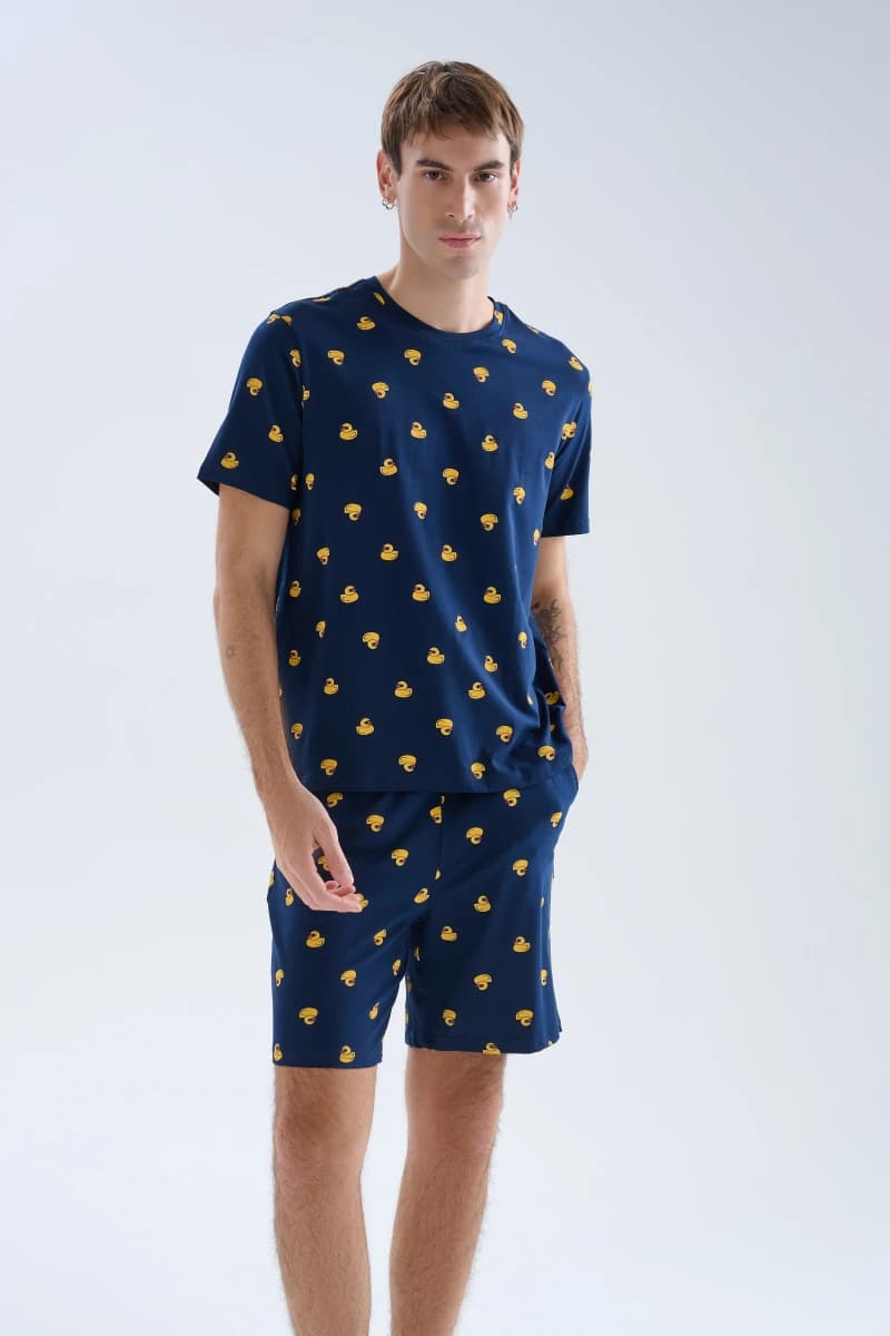 Men's Yellow Printed Cotton Pajama Top — view 1