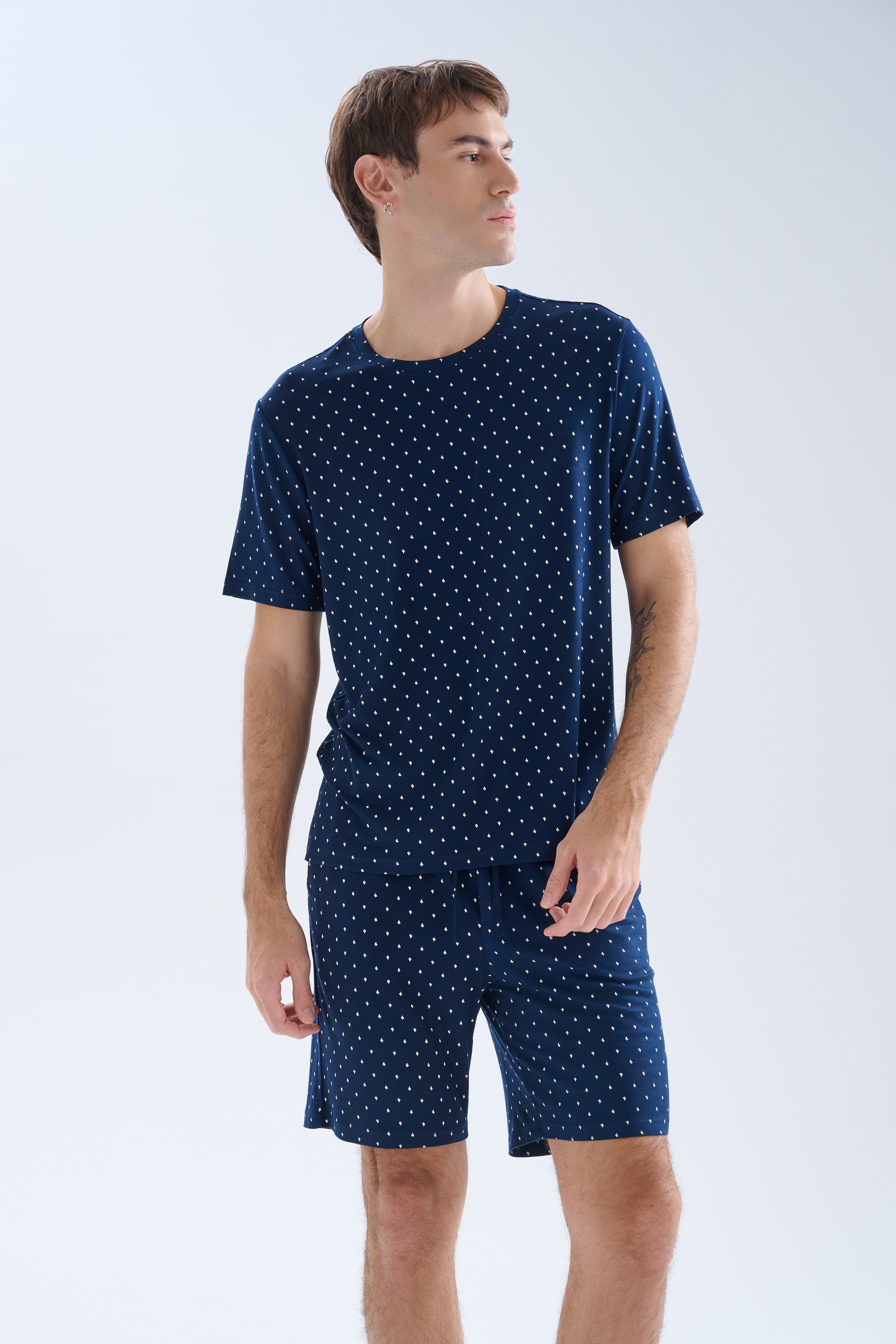 Men's Ecru Printed Cotton Pajama Set — view 3