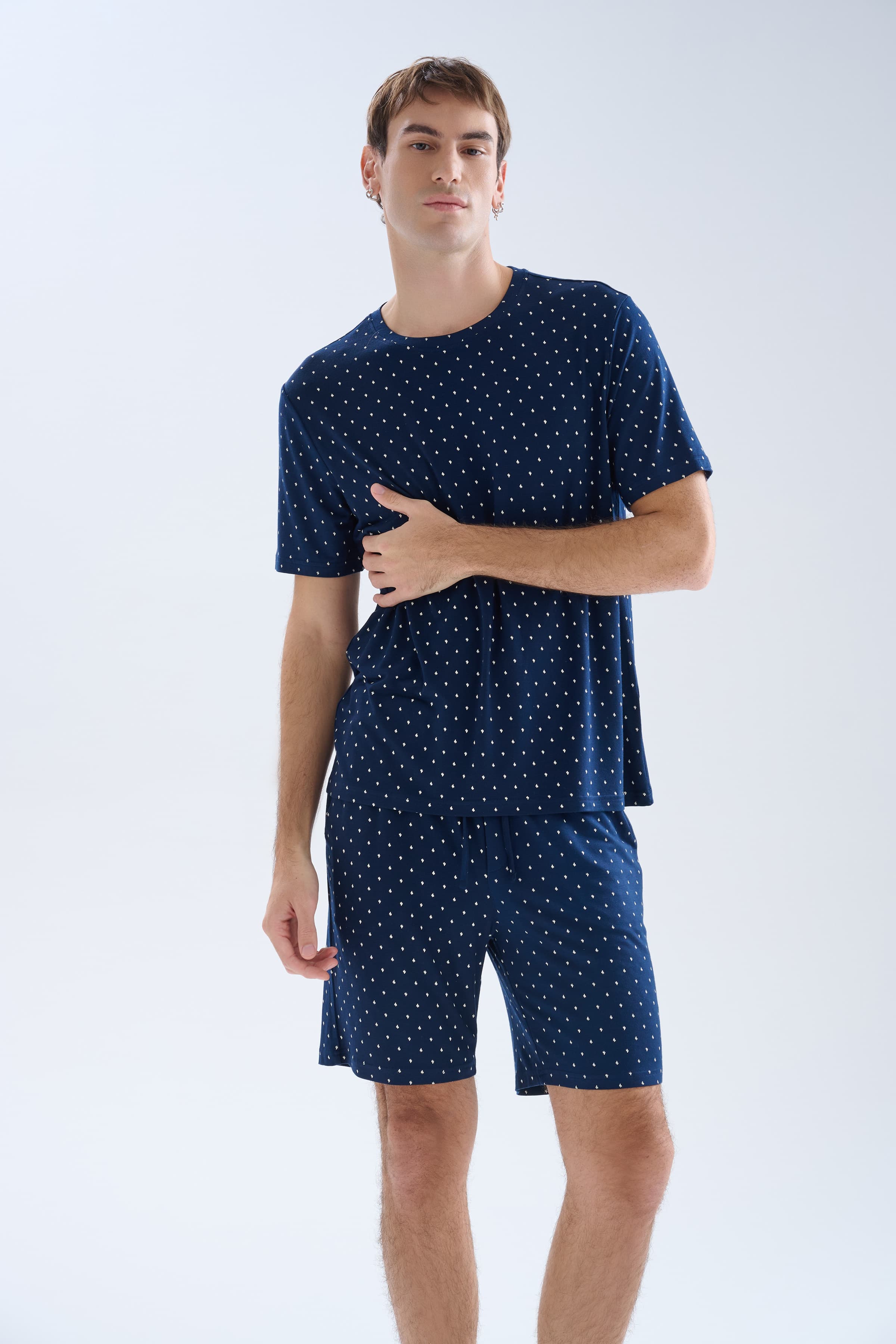 Men's Ecru Printed Cotton Pajama Set — view 4