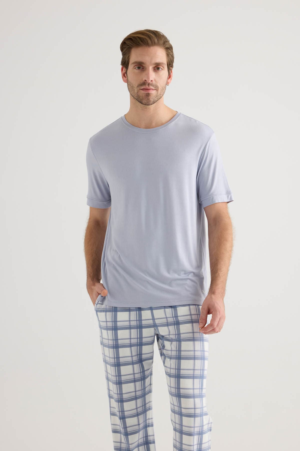 Men's Blue Viscose Pajama Top — view 1