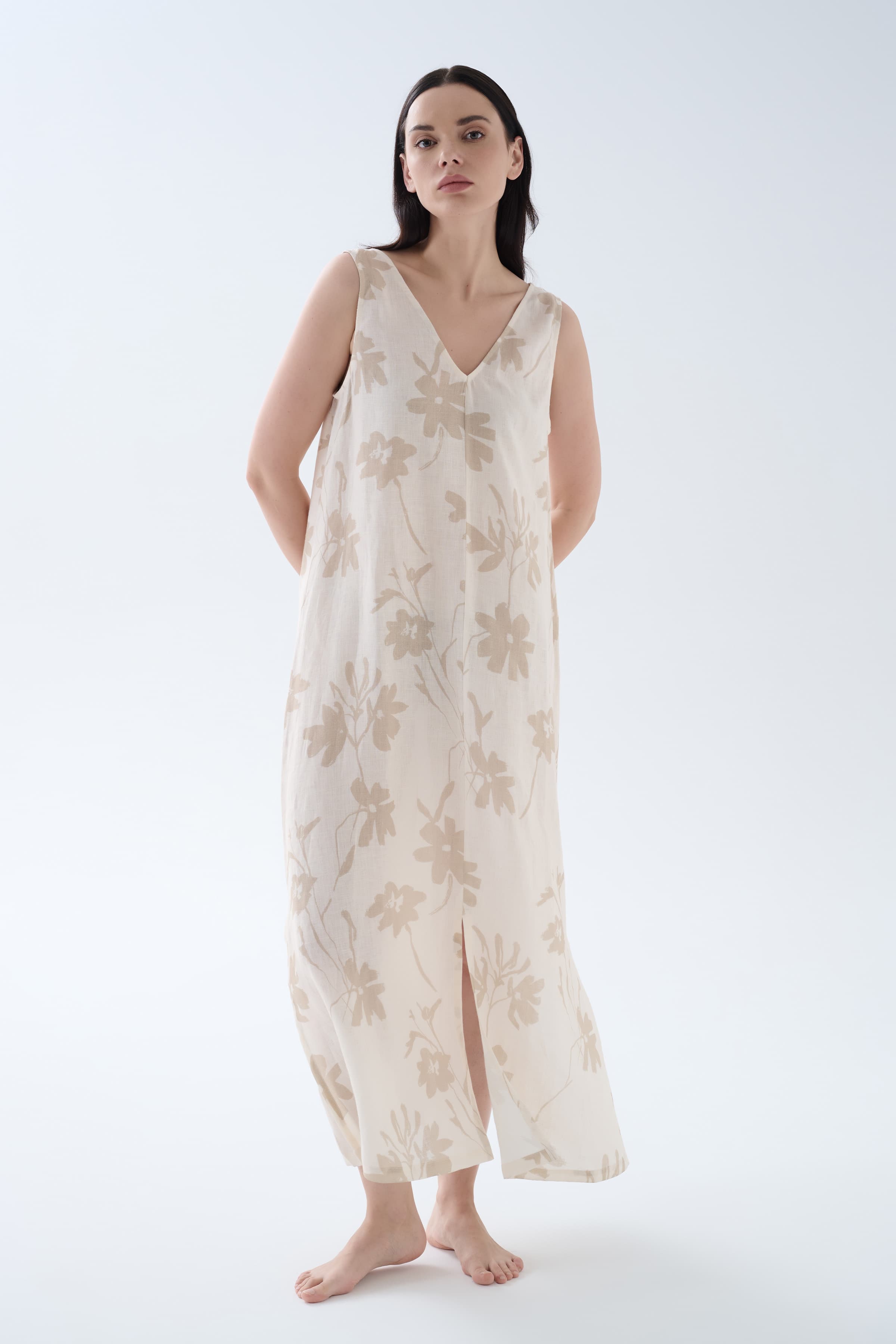 Women's Brown Floral Linen Dress — view 3