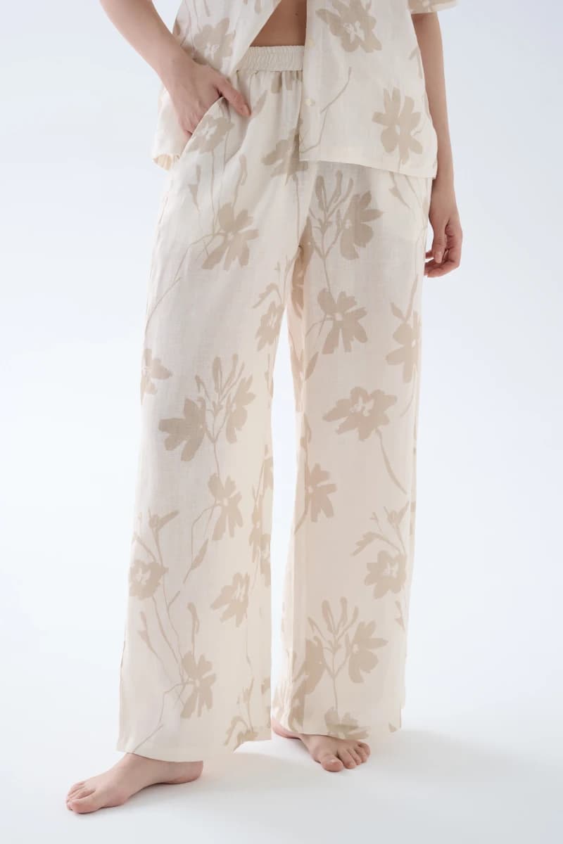 Women's Brown Floral Linen Trousers — view 1