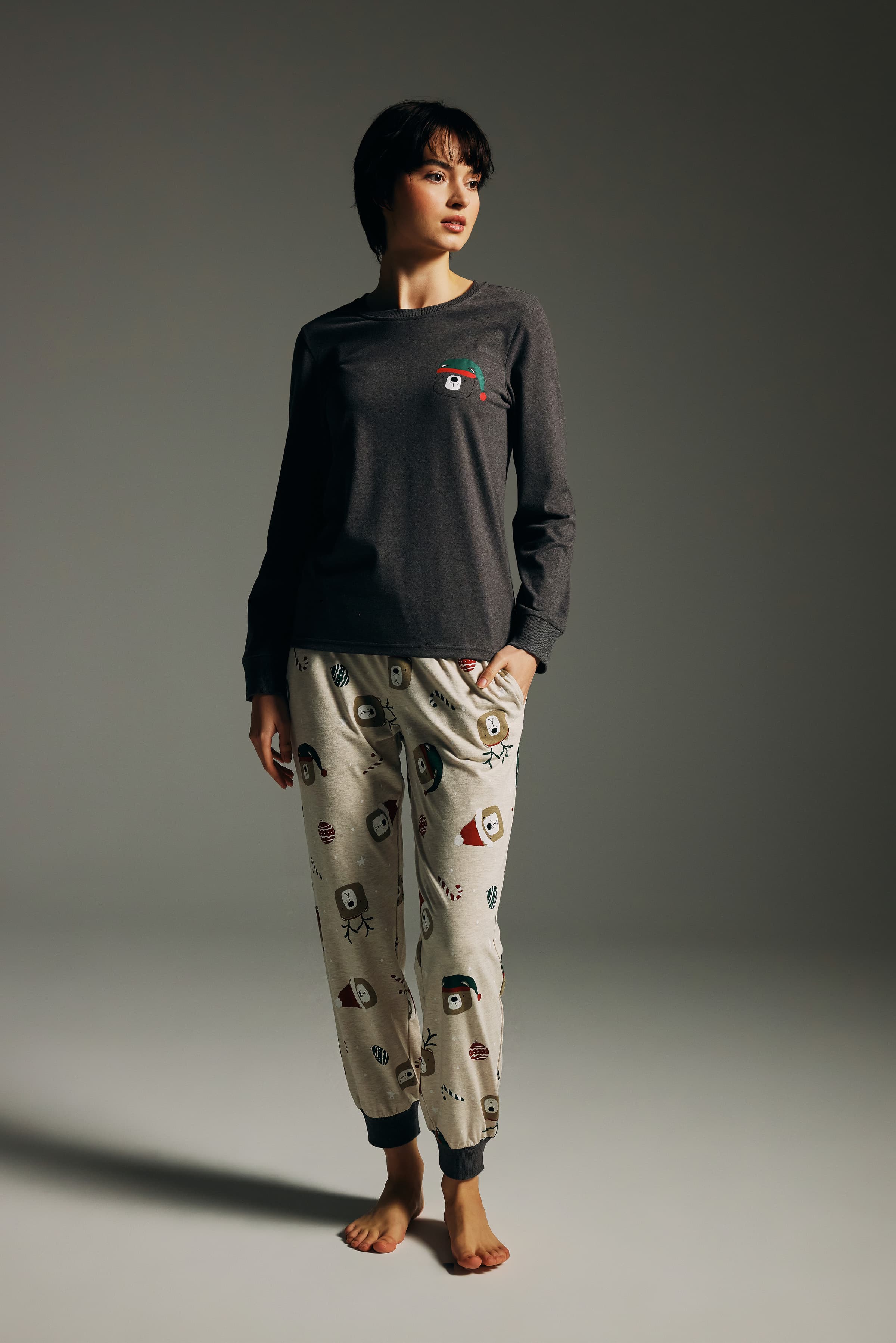 Women's Brown Cotton Pajama Set — view 1