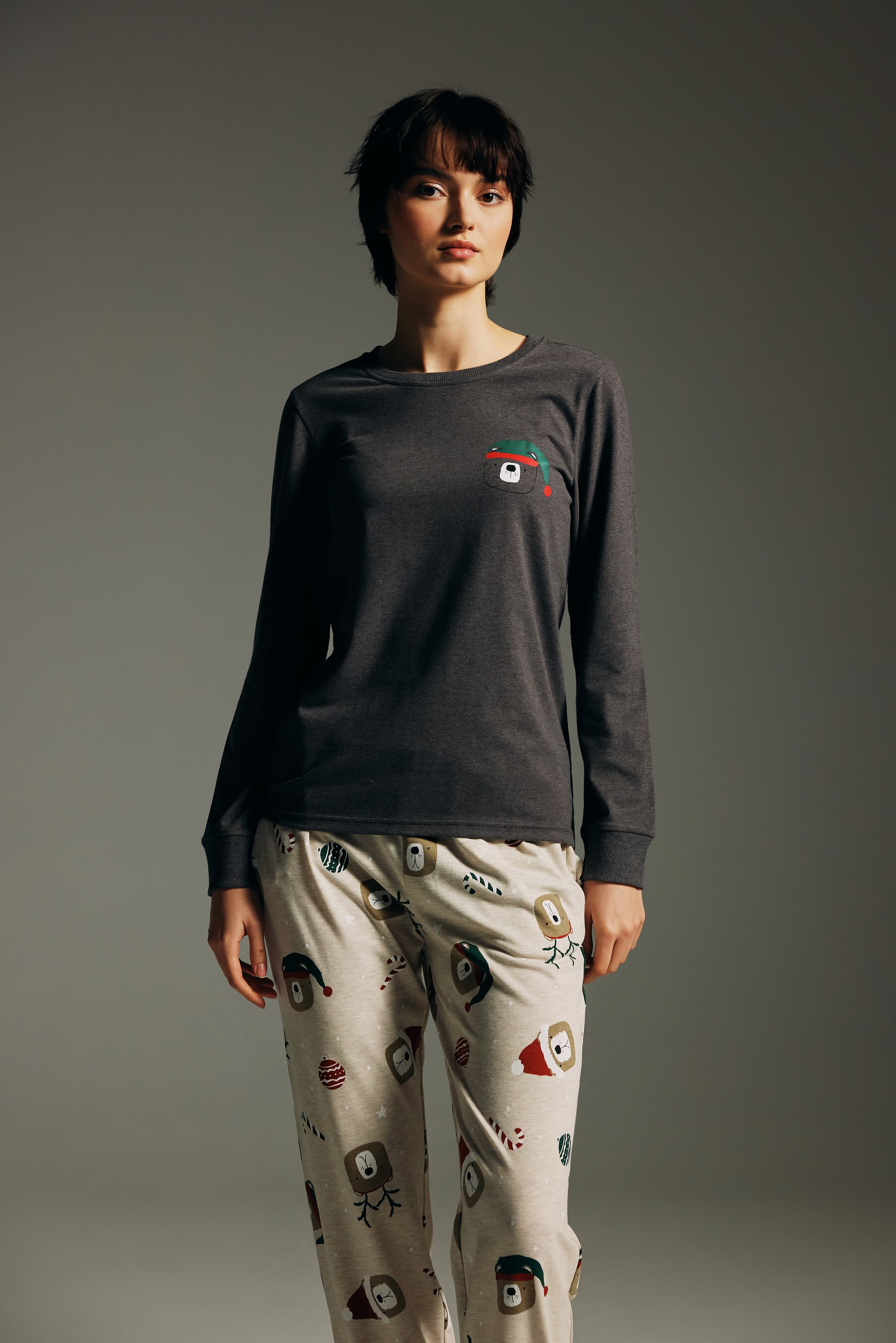 Women's Brown Cotton Pajama Set — view 3