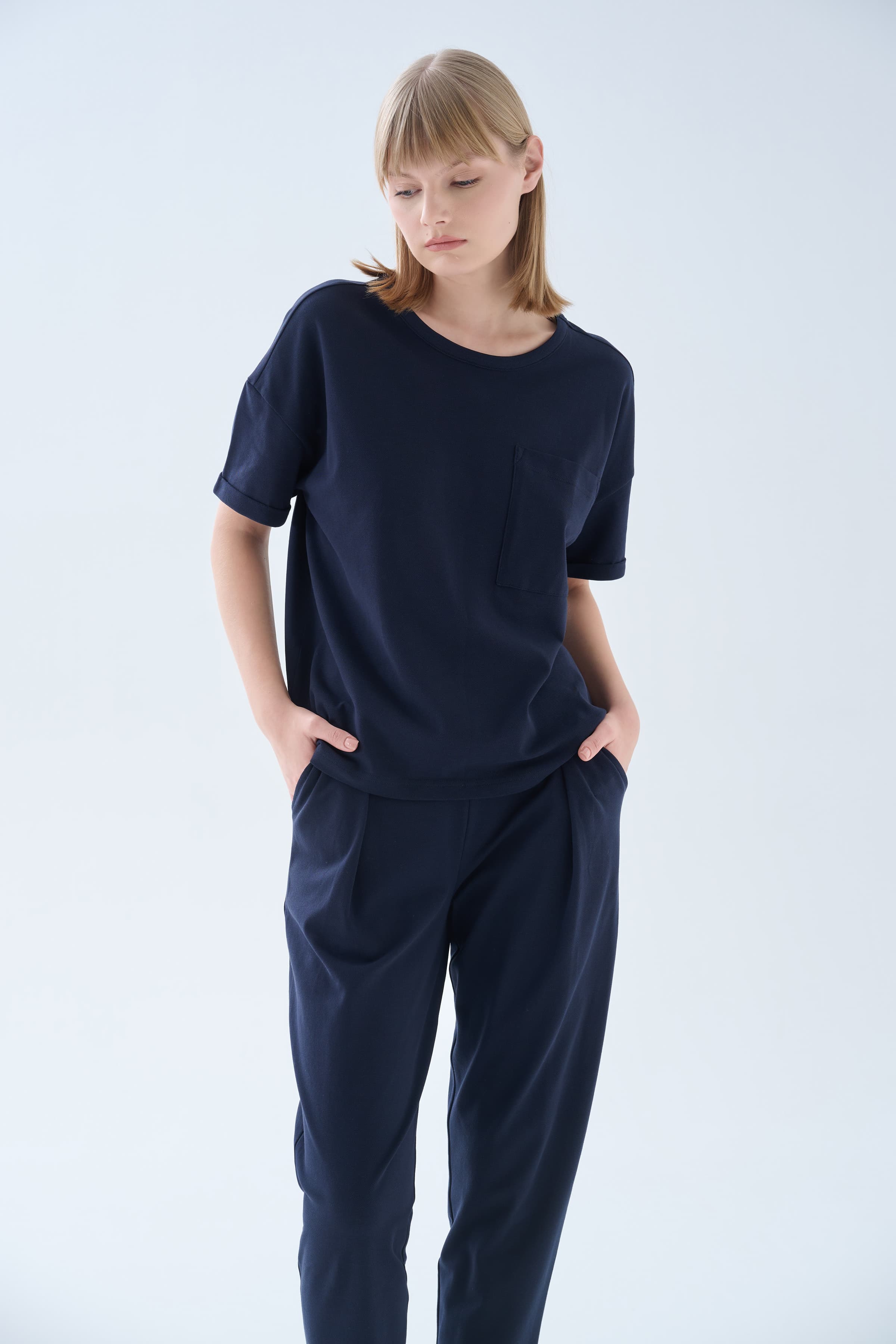 Women's Navy Cotton Lounge Set — view 2