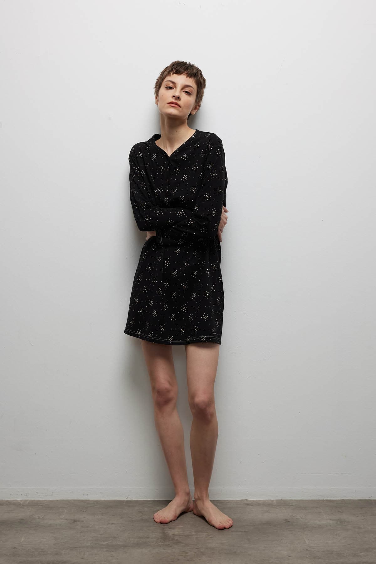 Women's Black Cotton Nightgown — view 1