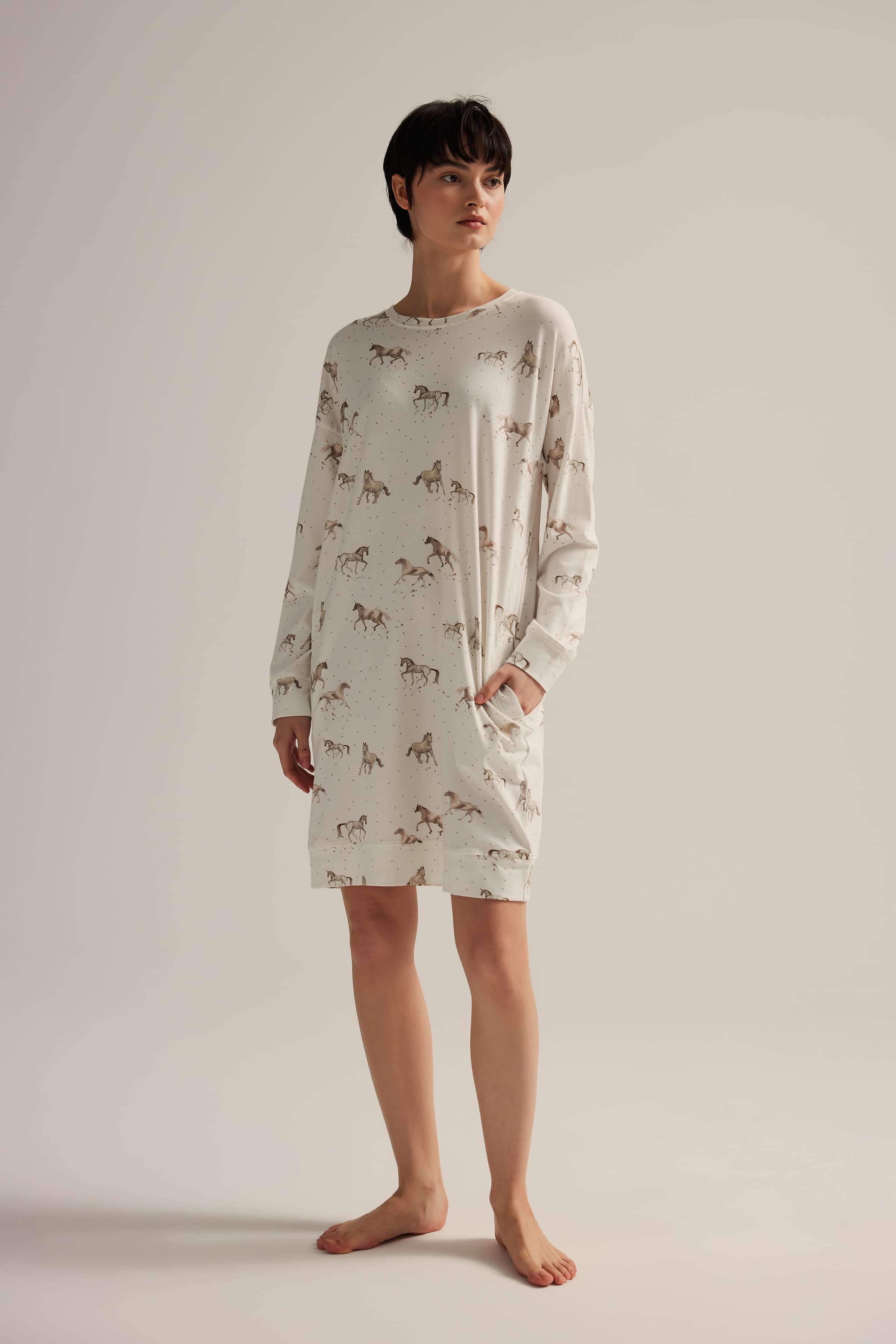 Women's Brown Printed Cotton Nightgown — view 1