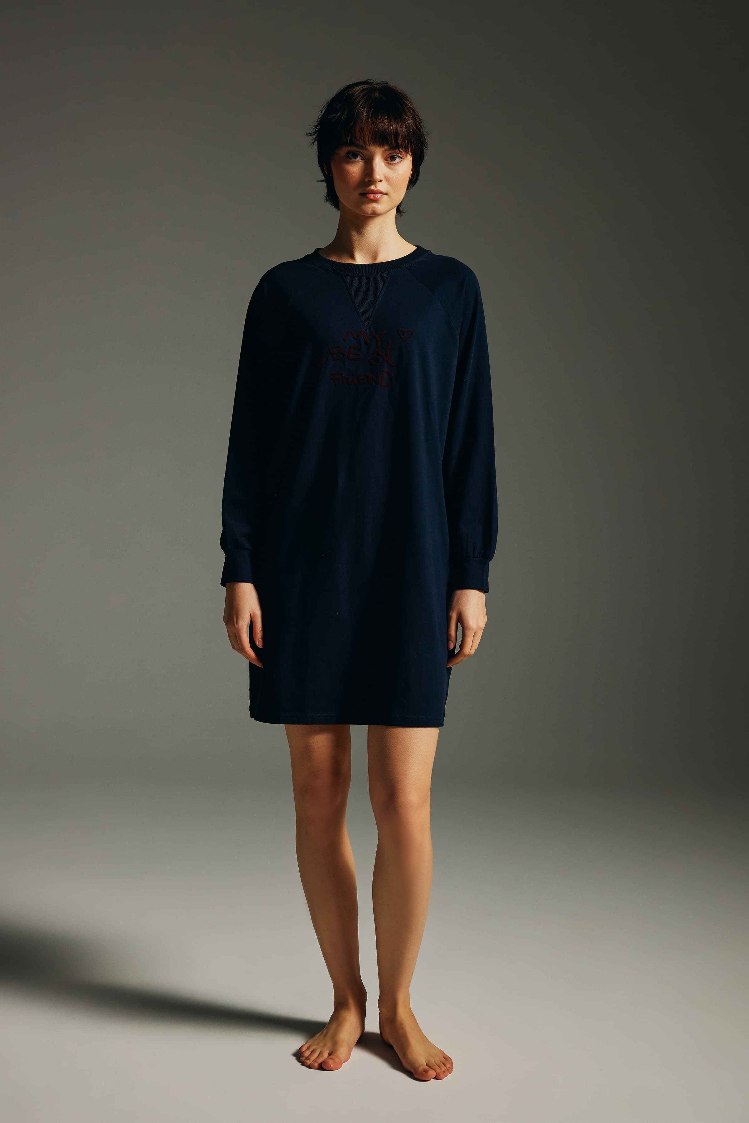 Women's Navy Cotton Nightgown — view 1