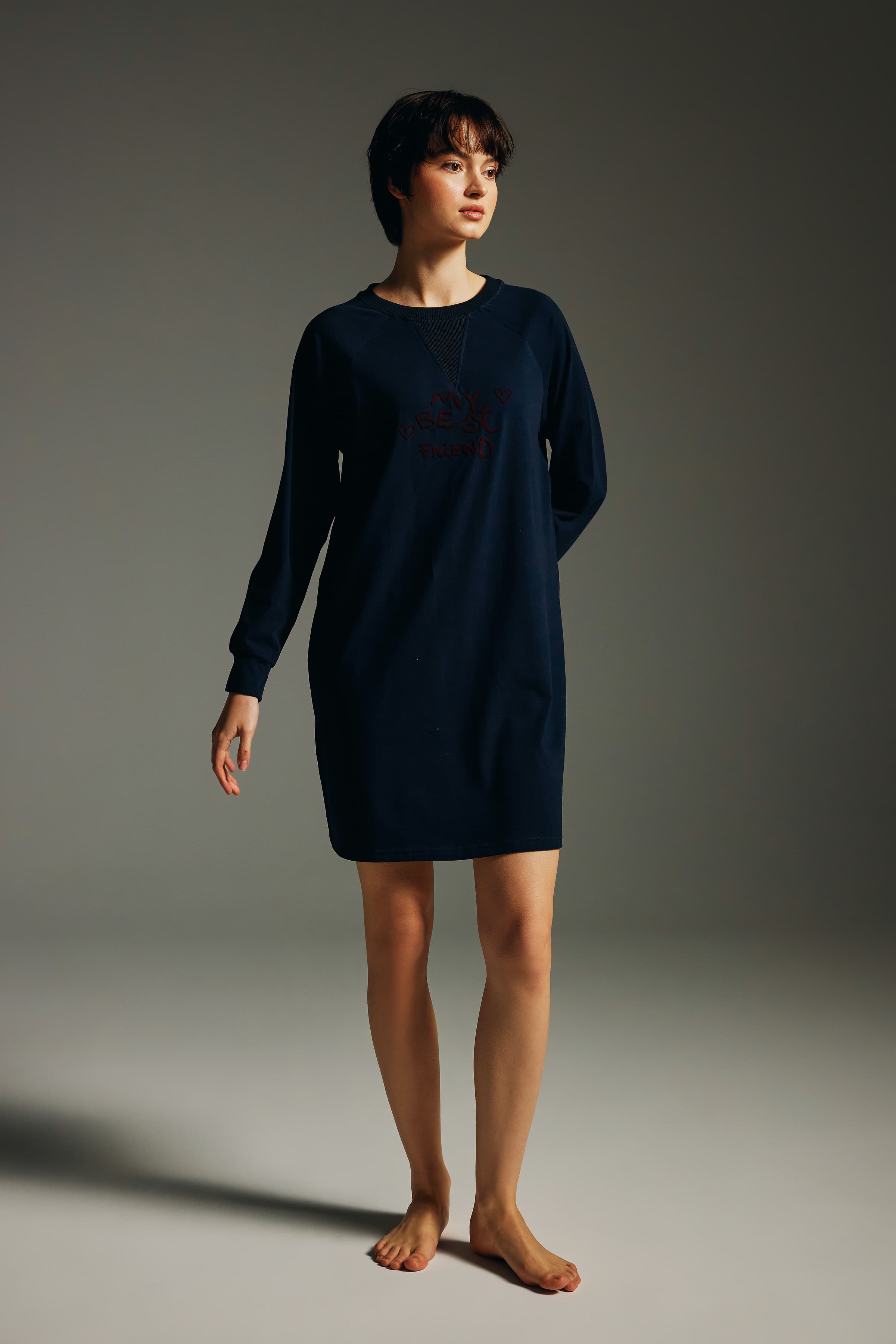 Women's Navy Cotton Nightgown — view 2