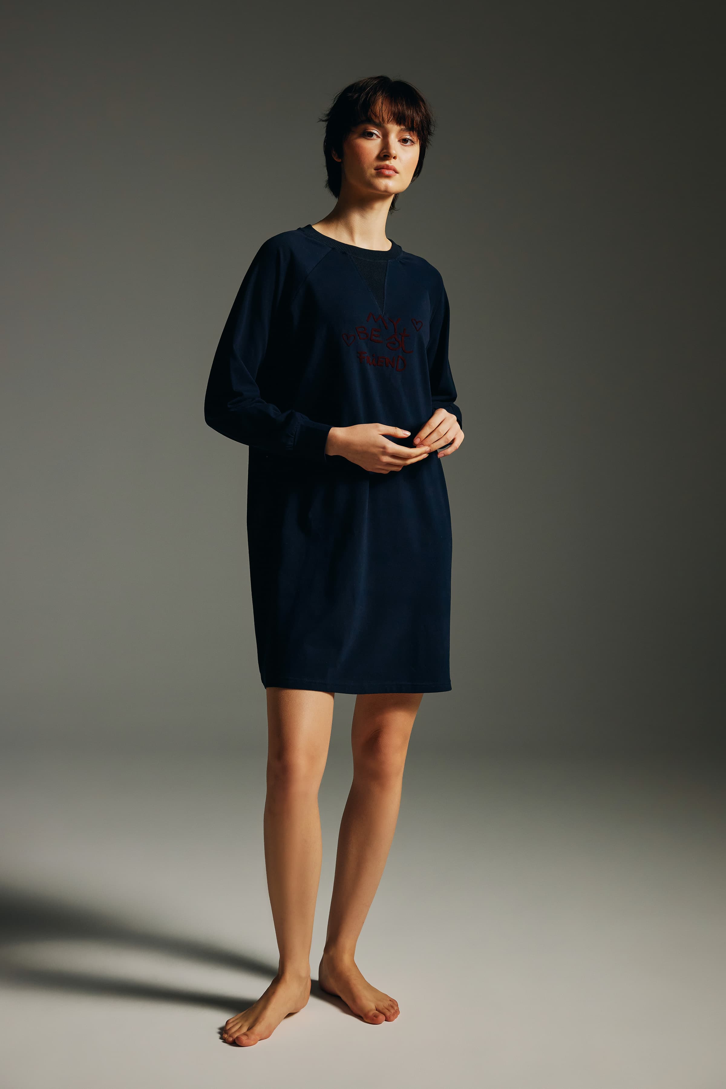 Women's Navy Cotton Nightgown — view 4