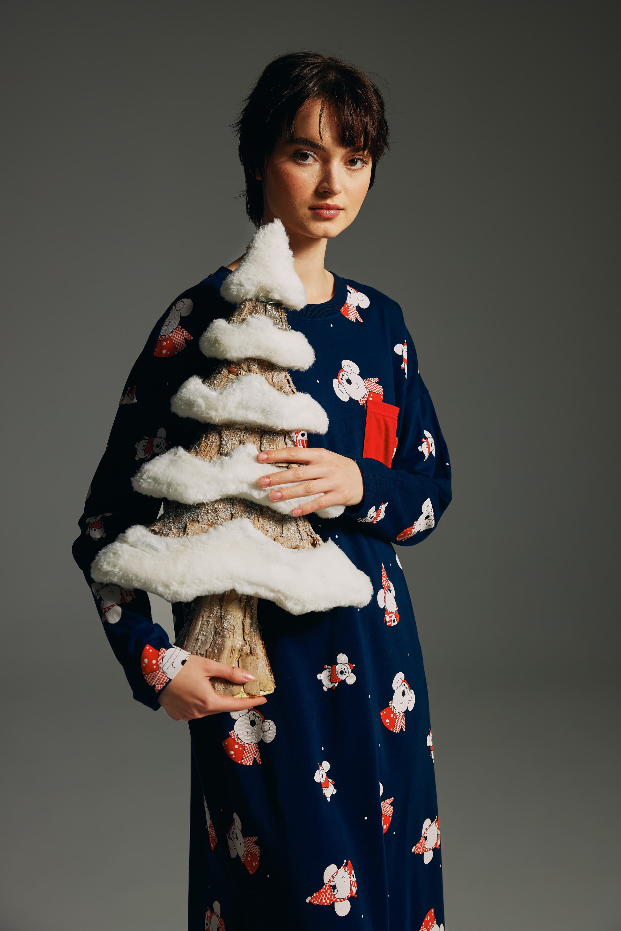 Women's Navy Printed Cotton Nightgown — view 1